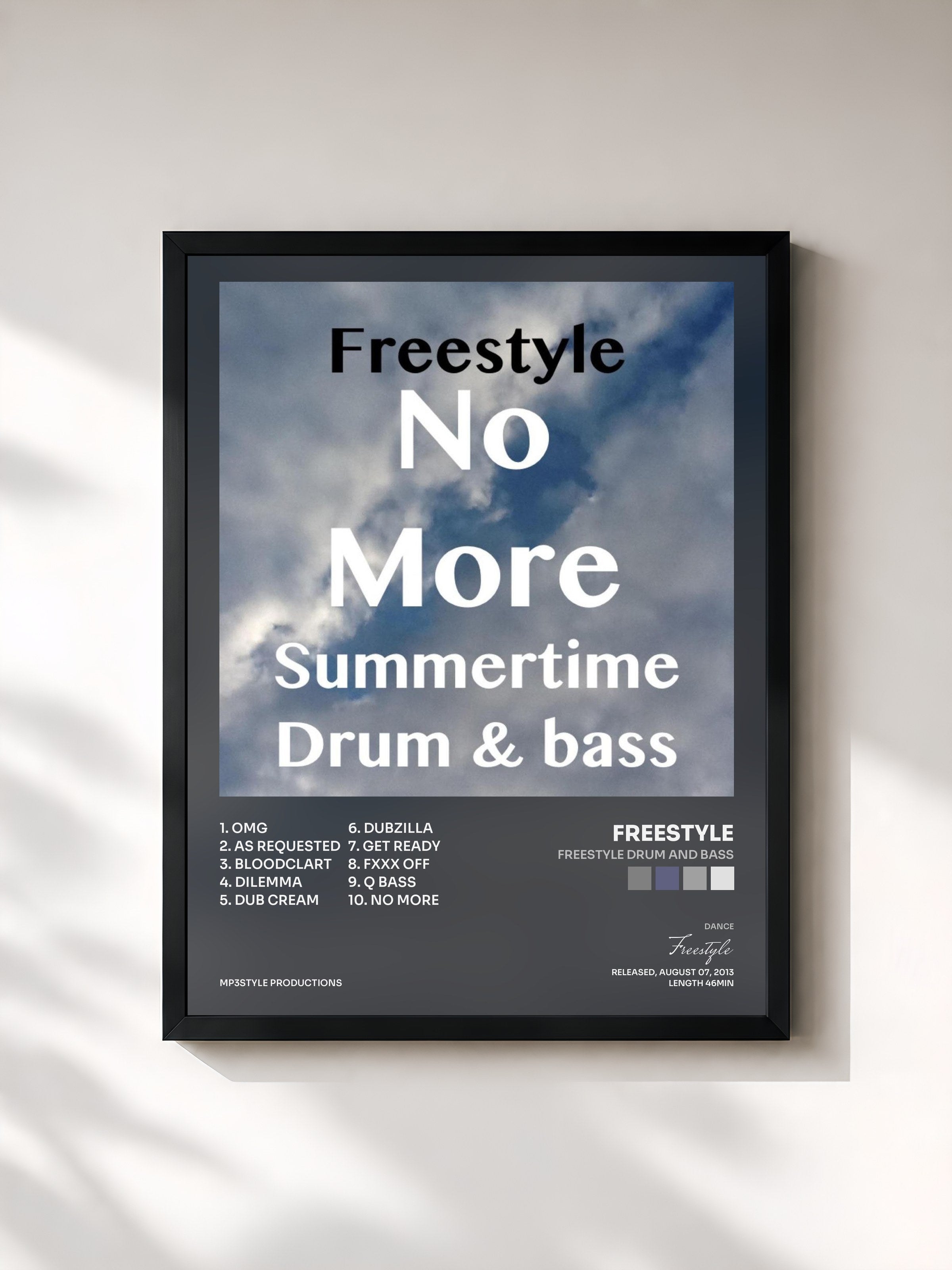 #noir Tableau de l'album Freestyle drum and bass de Freestyle, cadre noir, imprimé et encadré en France