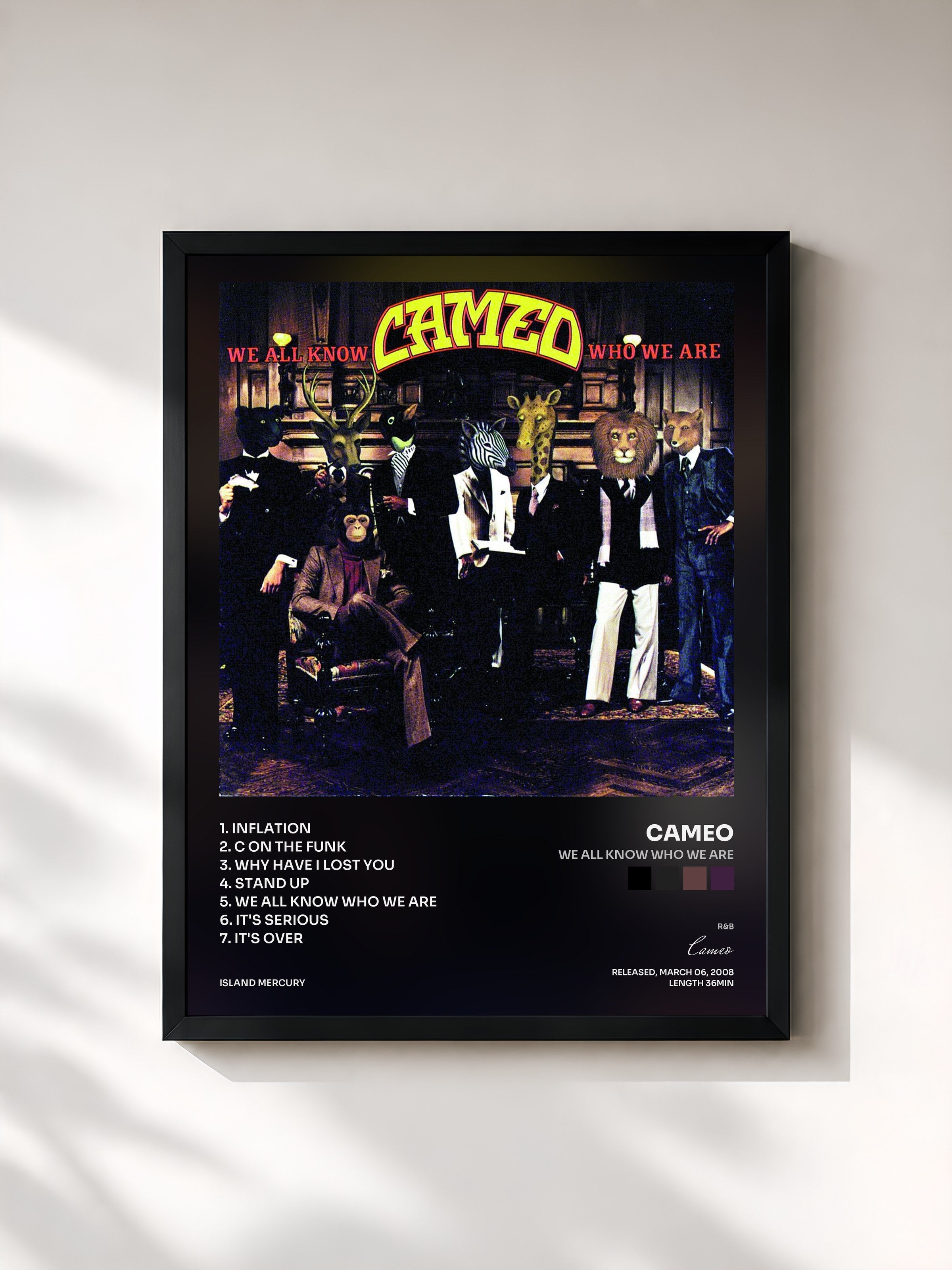 #noir Tableau de l'album We All Know Who We Are de Cameo, cadre noir, imprimé et encadré en France