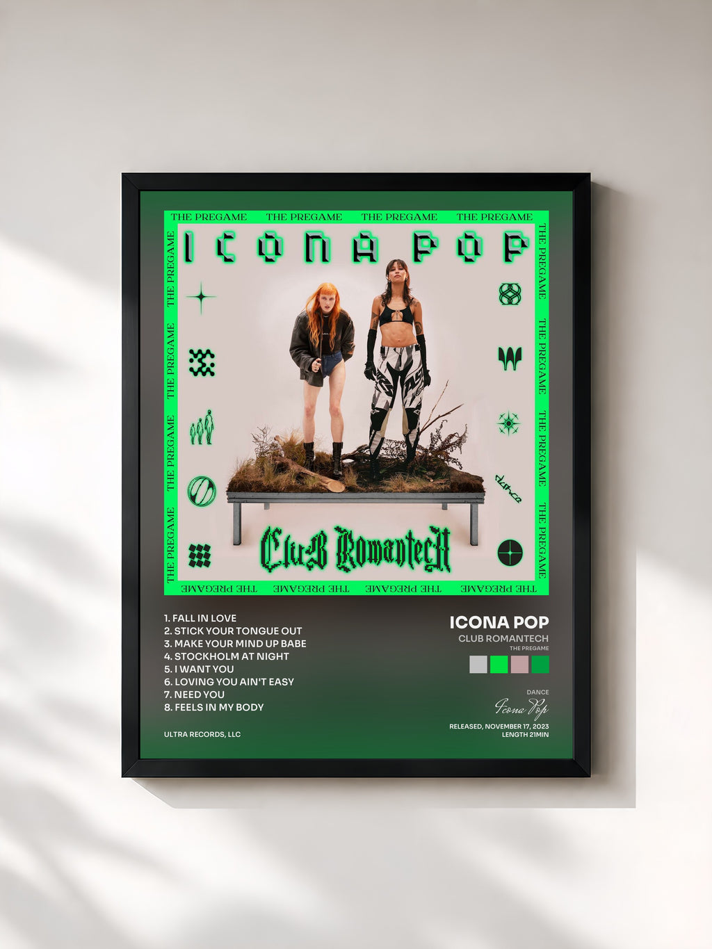#noir Tableau de l'album Club Romantech (The Pregame) de Icona Pop, cadre noir, imprimé et encadré en France