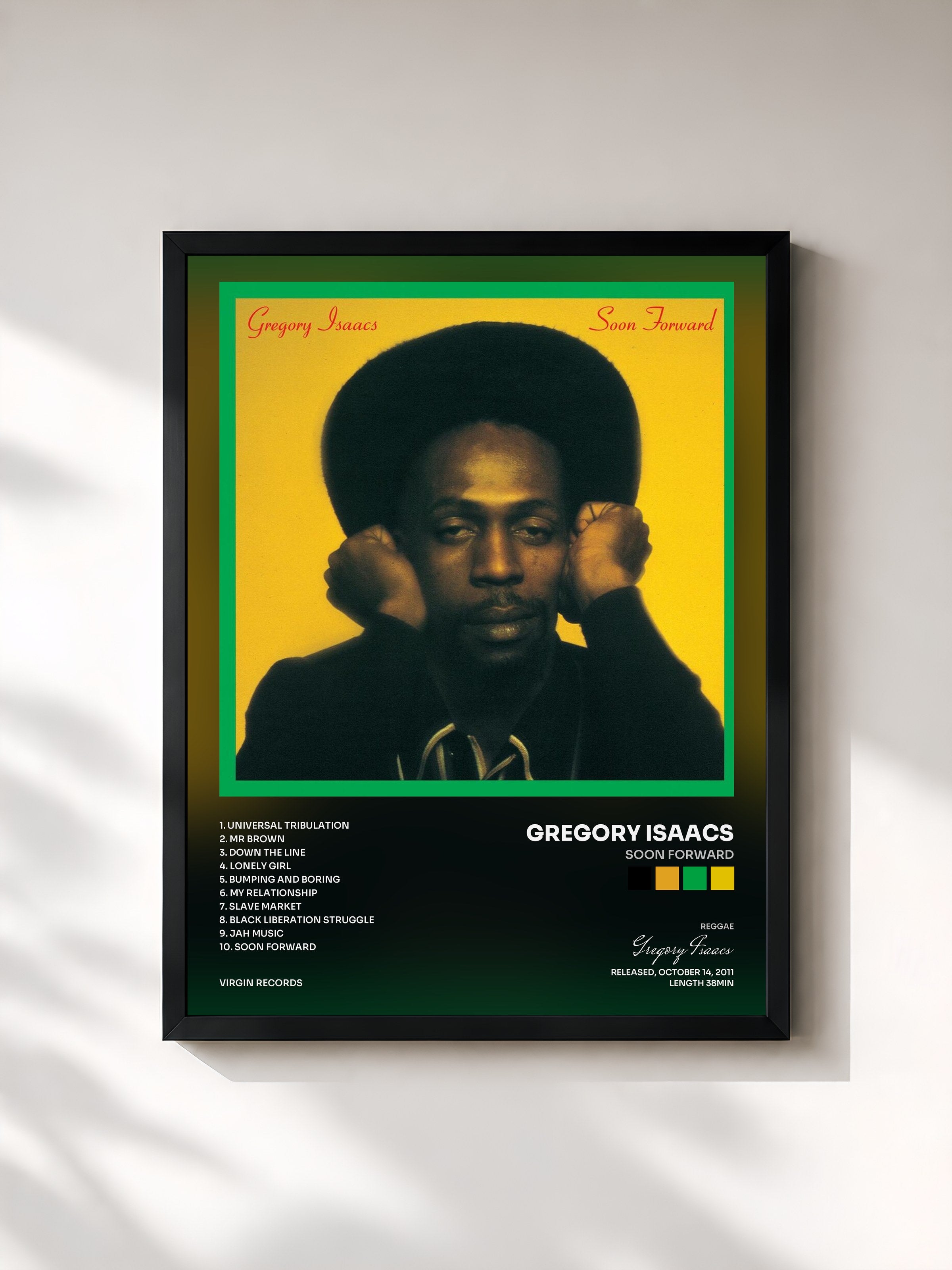 #noir Tableau de l'album Soon Forward de Gregory Isaacs, cadre noir, imprimé et encadré en France