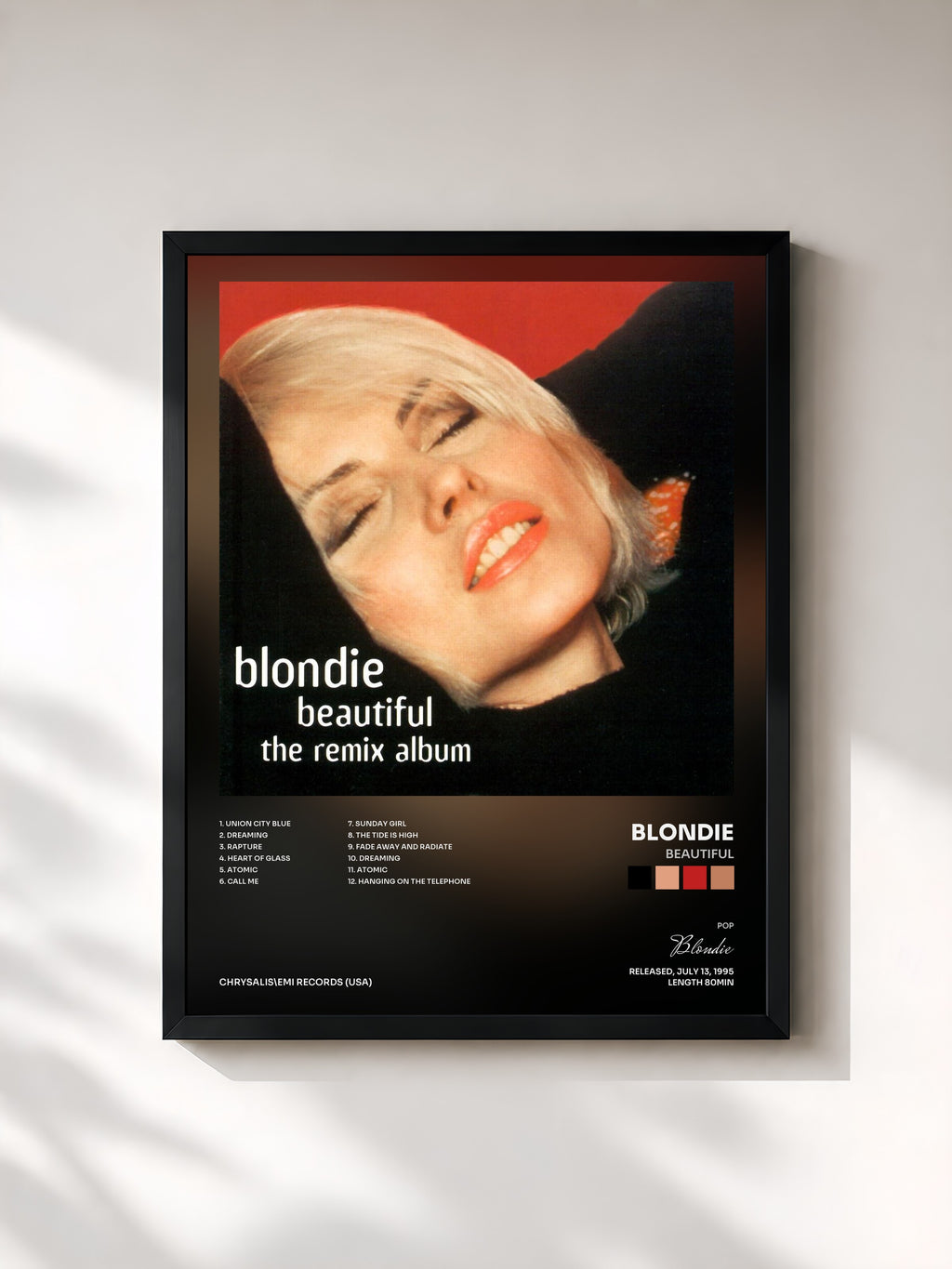 #noir Tableau de l'album Beautiful de Blondie, cadre noir, imprimé et encadré en France