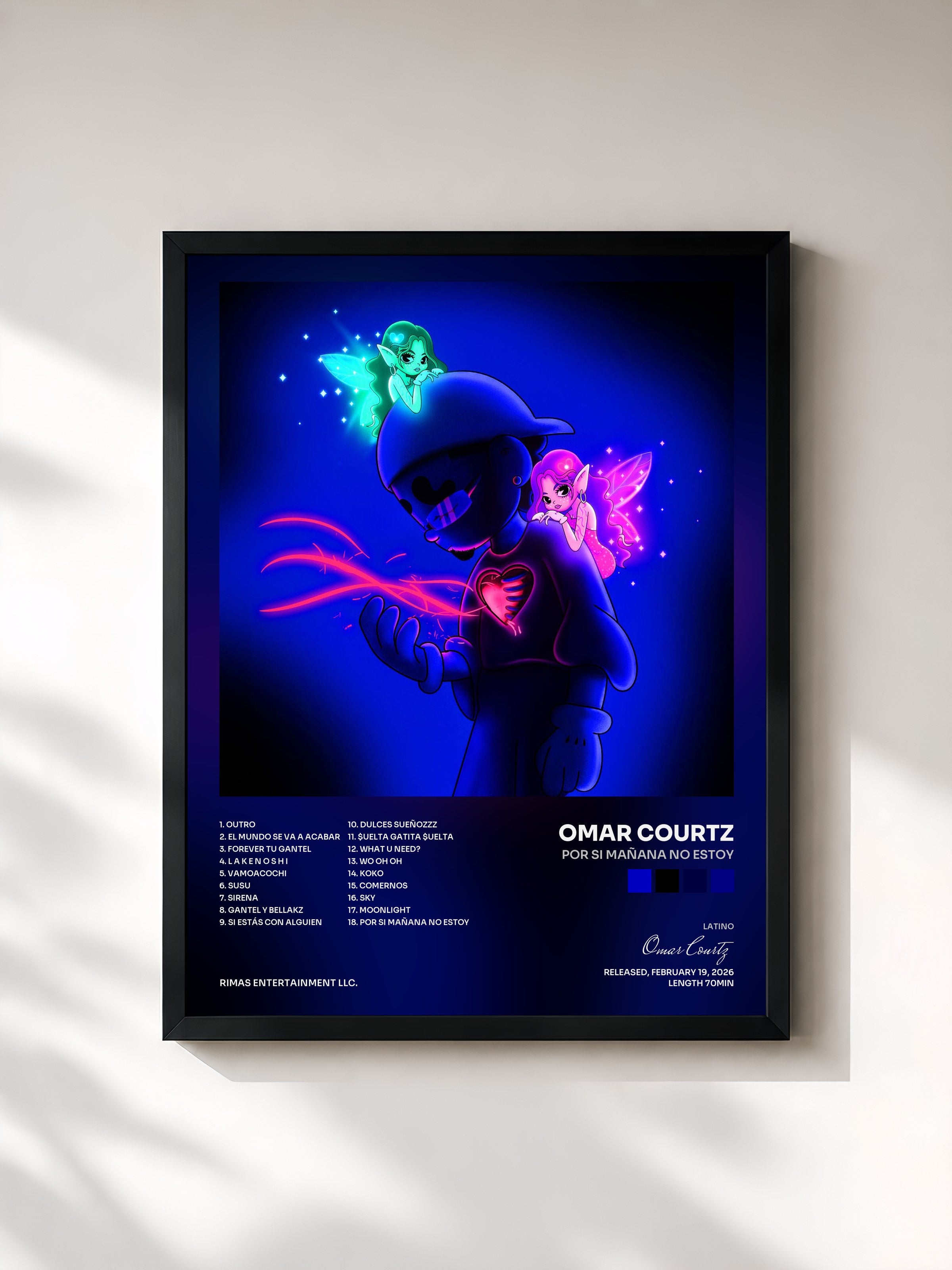 #noir Tableau de l'album POR SI MAÑANA NO ESTOY de Omar Courtz, cadre noir, imprimé et encadré en France