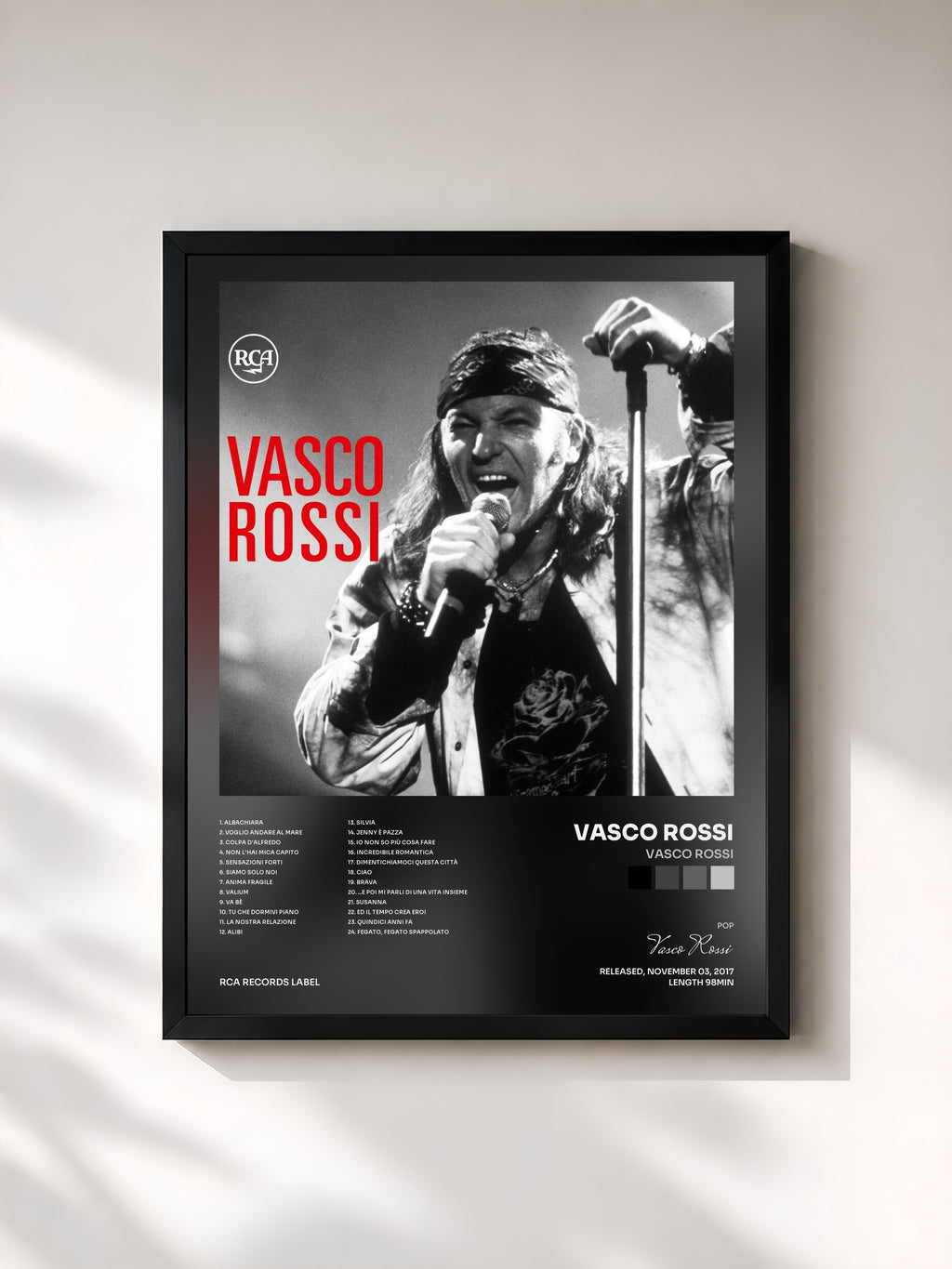 #noir Tableau de l'album Vasco Rossi de Vasco Rossi, cadre noir, imprimé et encadré en France