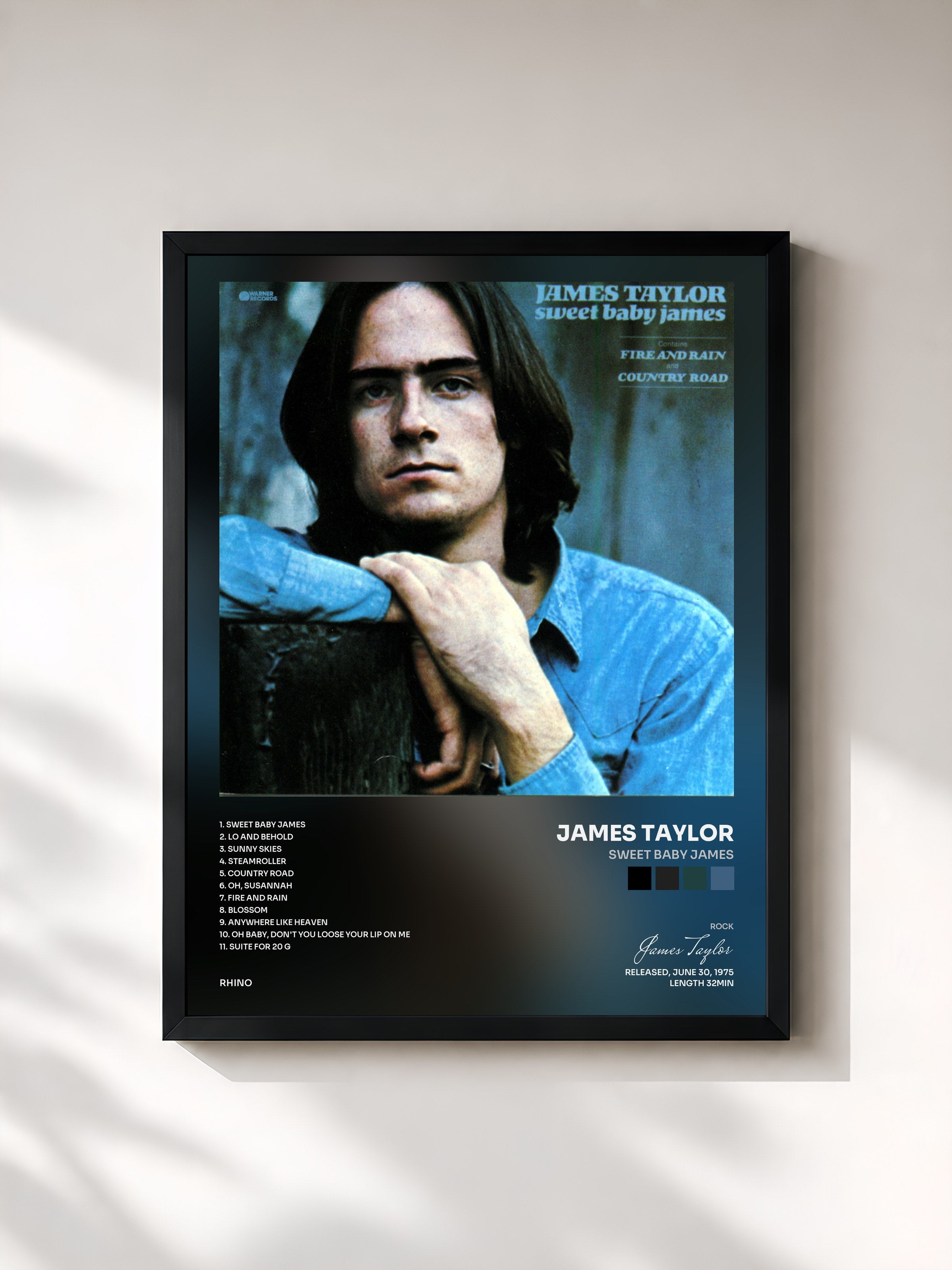 #noir Tableau de l'album Sweet Baby James de James Taylor, cadre noir, imprimé et encadré en France