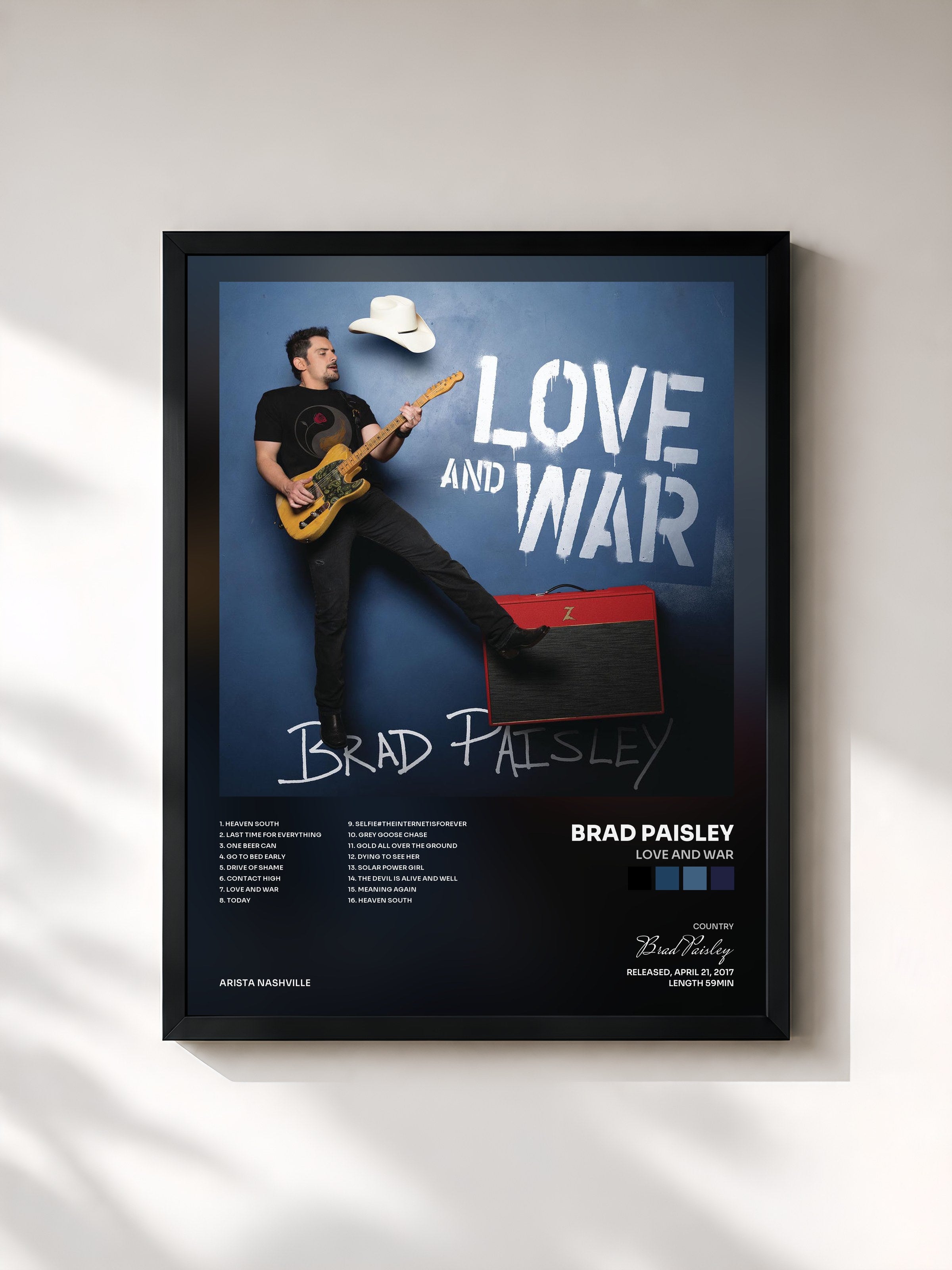 #noir Tableau de l'album Love and War de Brad Paisley, cadre noir, imprimé et encadré en France