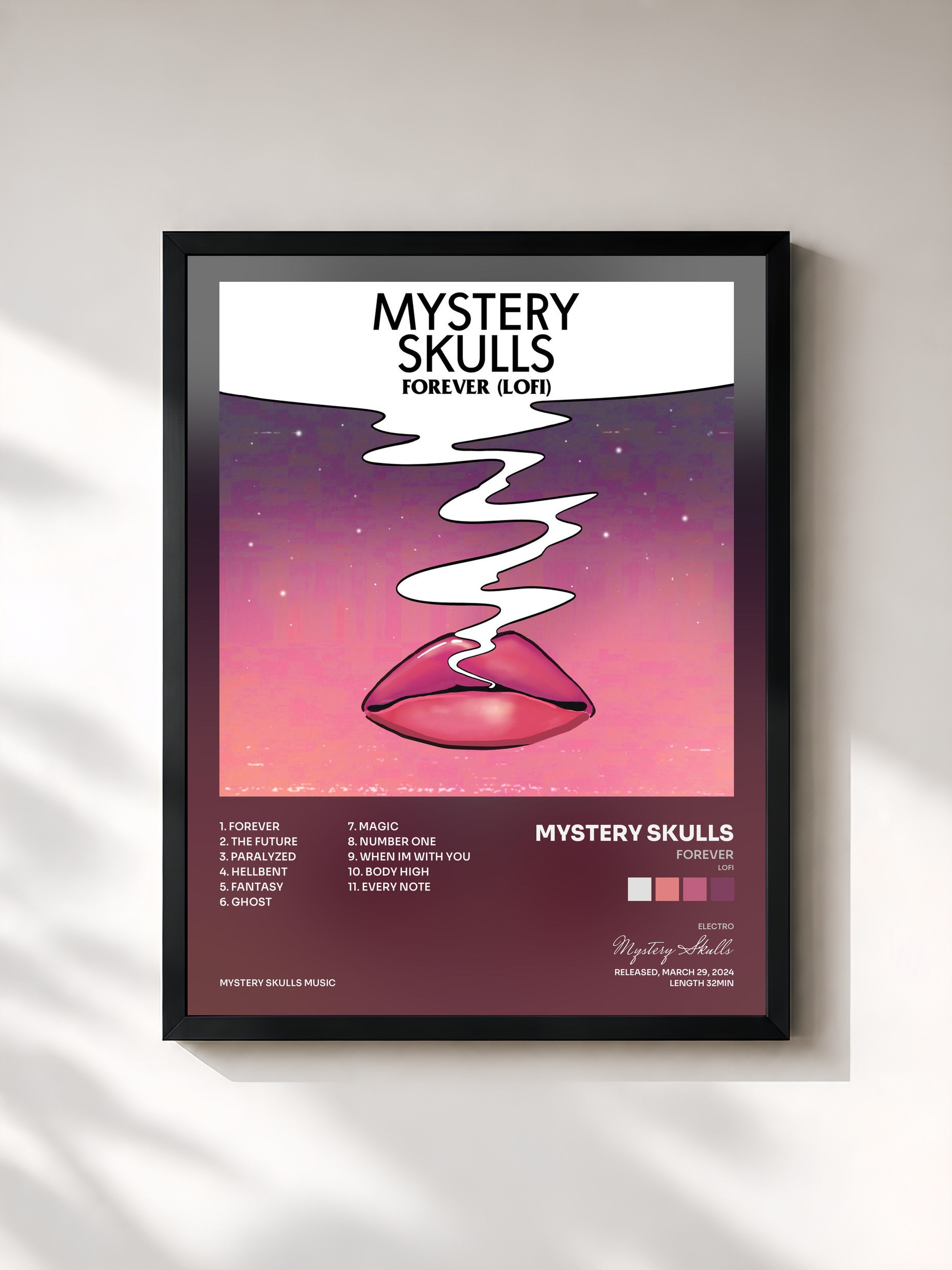 #noir Tableau de l'album Forever (Lofi) de Mystery Skulls, cadre noir, imprimé et encadré en France