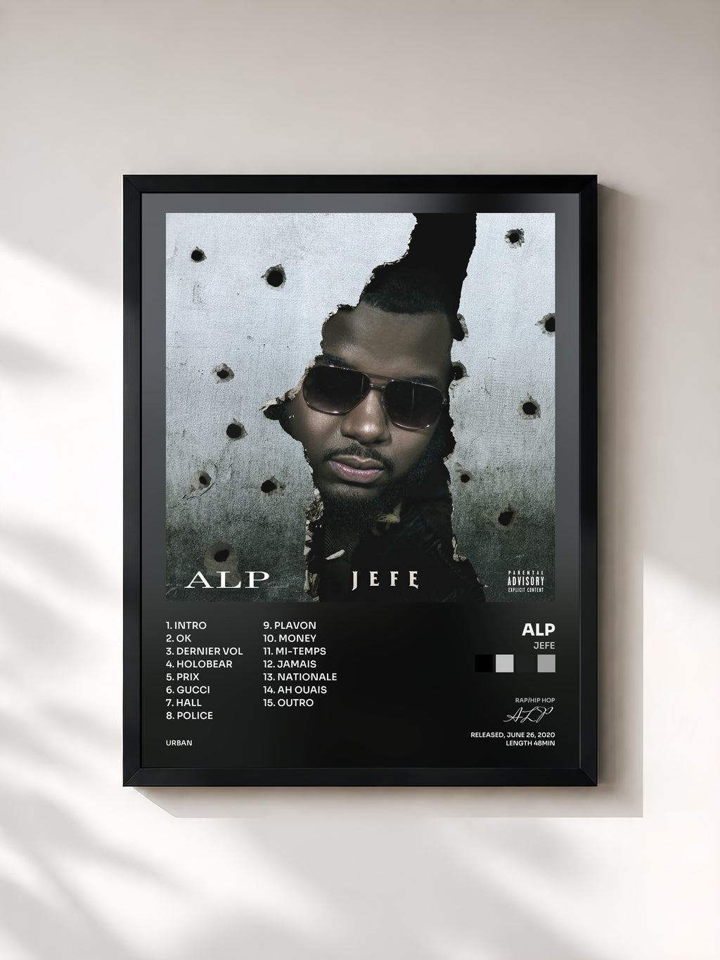 #noir Tableau de l'album JEFE de ALP, cadre noir, imprimé et encadré en France
