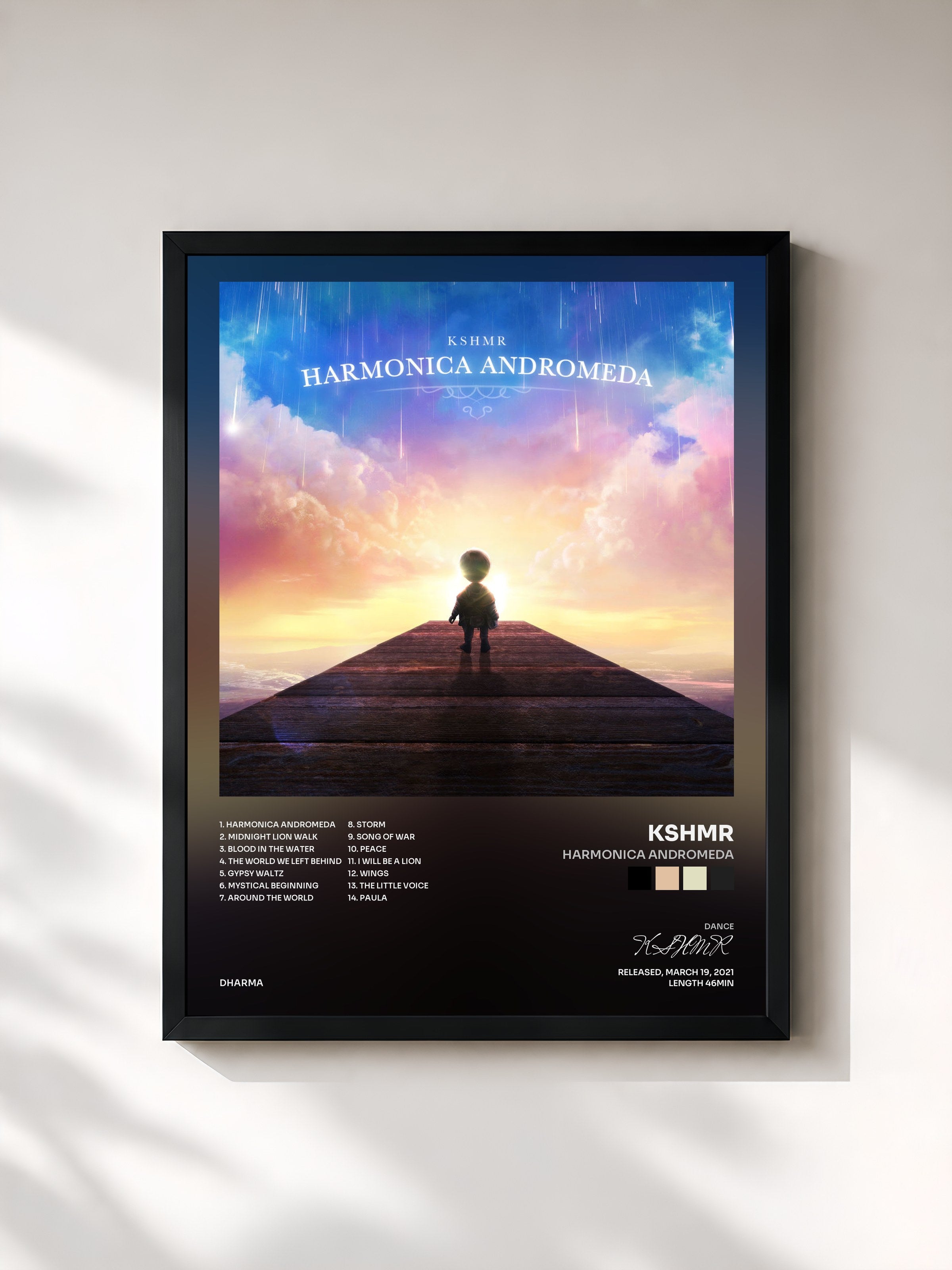 #noir Tableau de l'album Harmonica Andromeda de KSHMR, cadre noir, imprimé et encadré en France