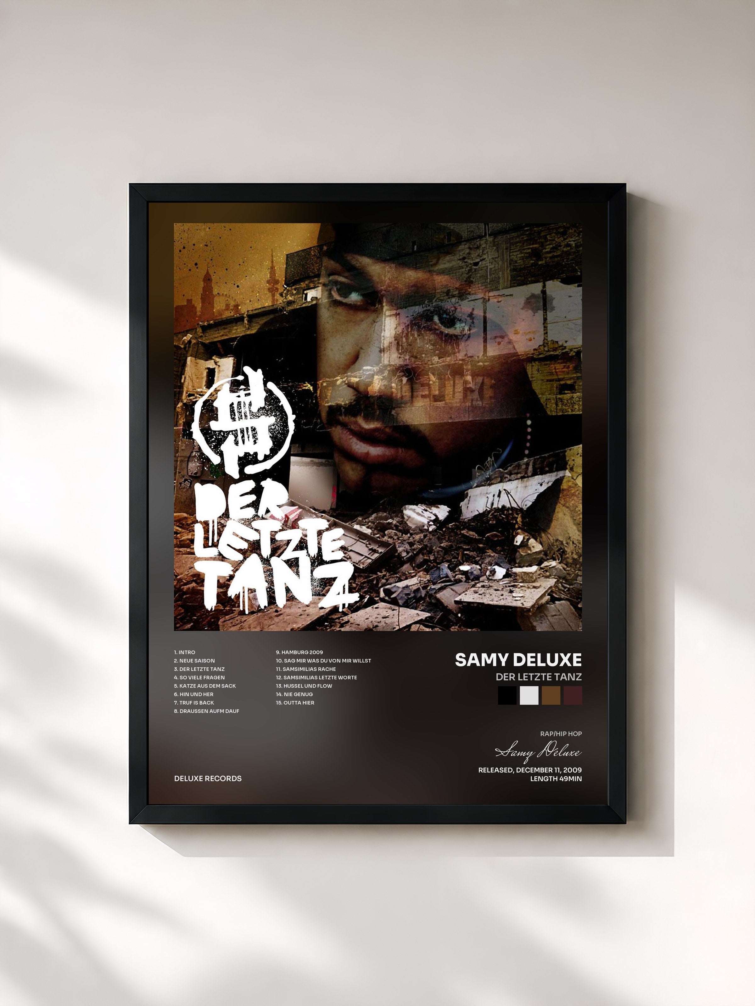 #noir Tableau de l'album Der Letzte Tanz de Samy Deluxe, cadre noir, imprimé et encadré en France