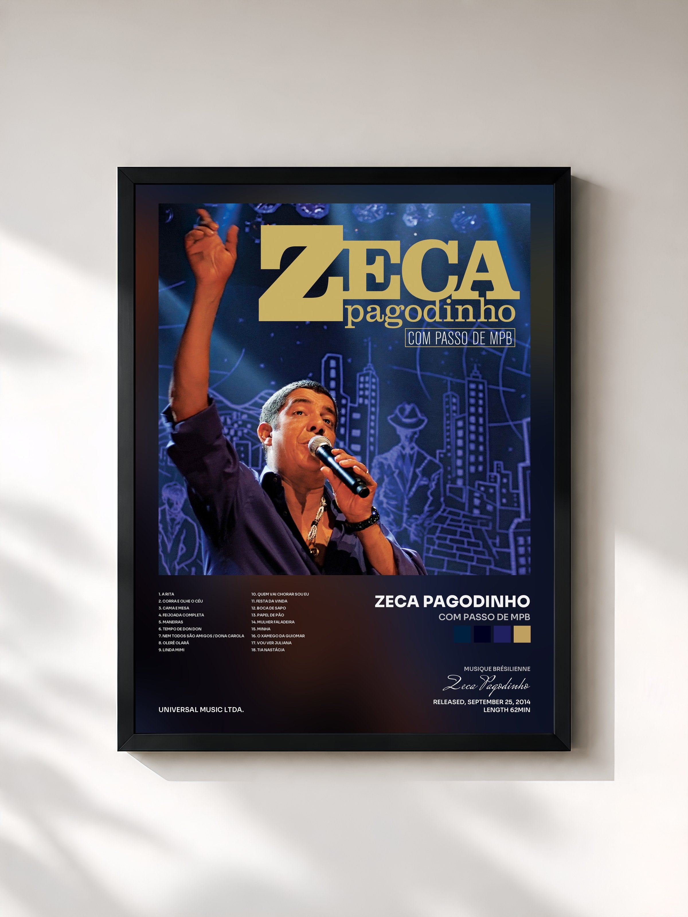 #noir Tableau de l'album Com Passo De MPB de Zeca Pagodinho, cadre noir, imprimé et encadré en France