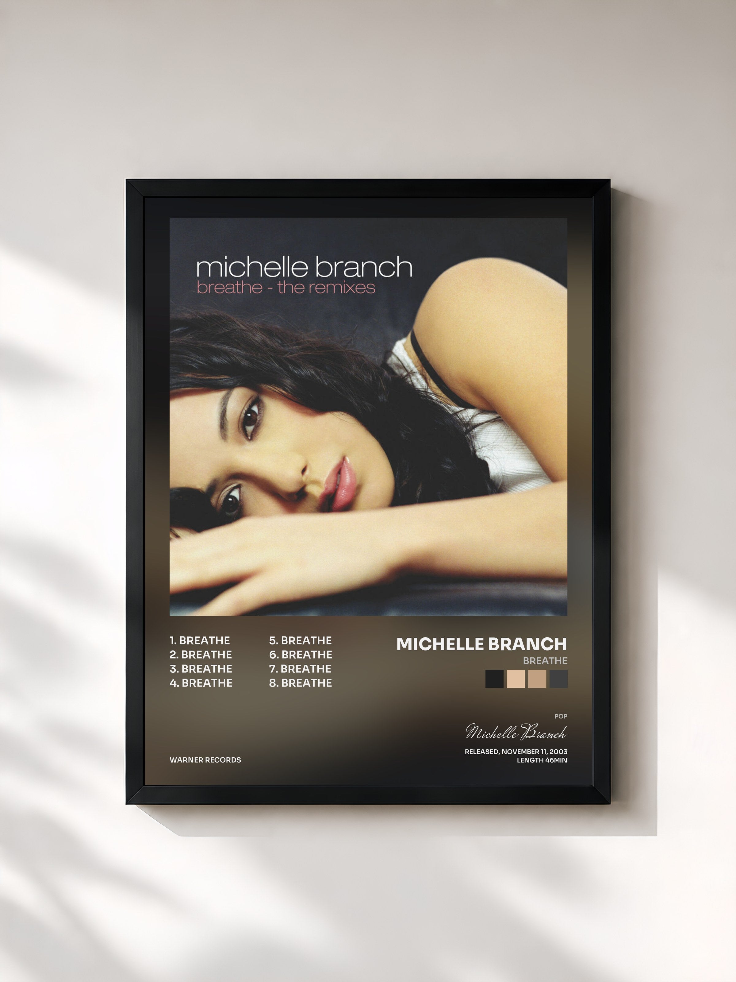 #noir Tableau de l'album Breathe de Michelle Branch, cadre noir, imprimé et encadré en France