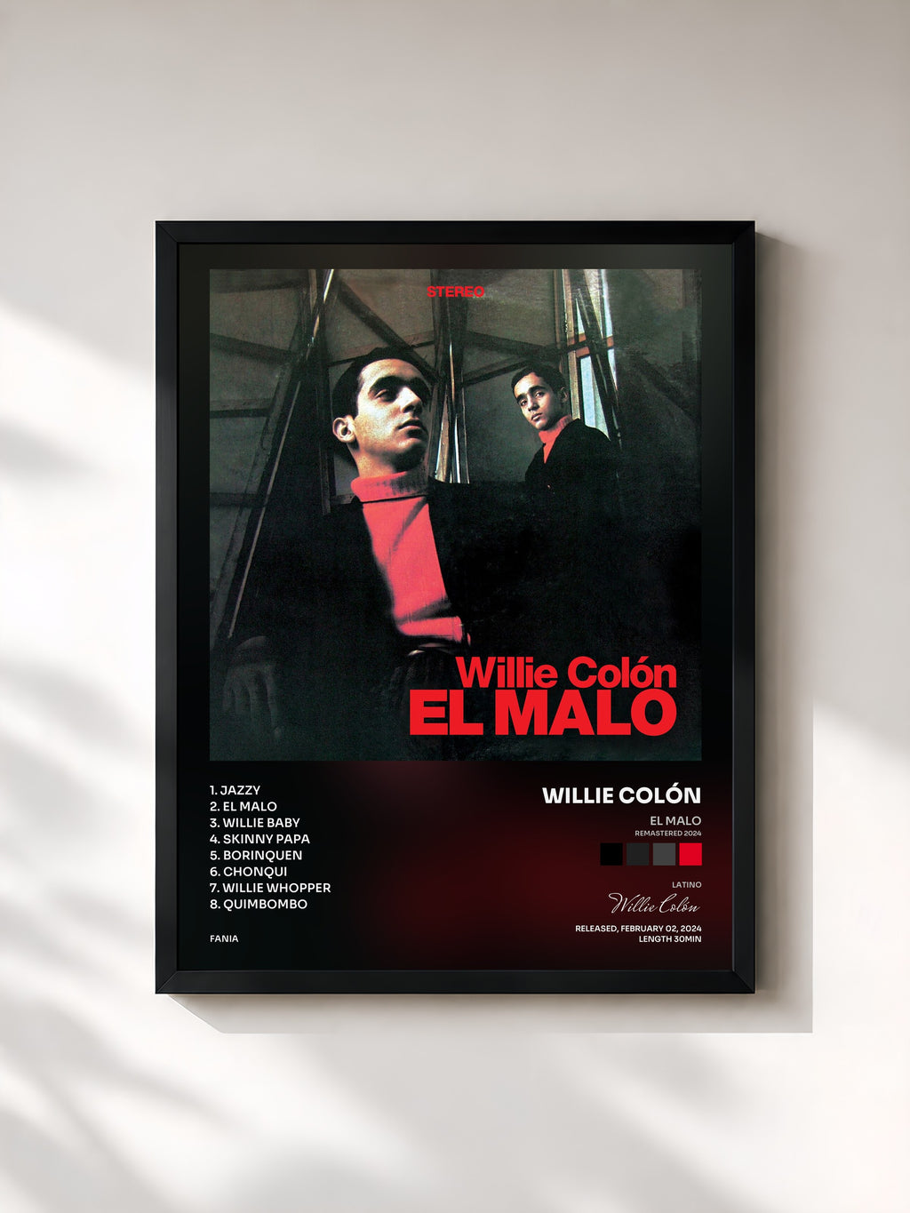 #noir Tableau de l'album El Malo (Remastered 2024) de Willie Colón, cadre noir, imprimé et encadré en France