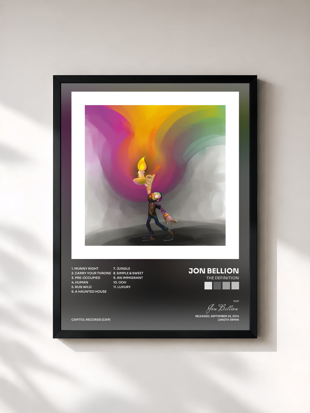 #noir Tableau de l'album The Definition de Jon Bellion, cadre noir, imprimé et encadré en France
