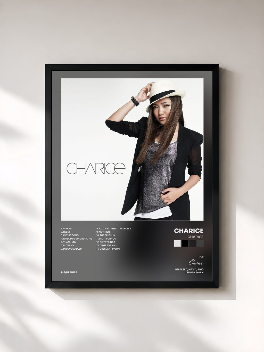 #noir Tableau de l'album Charice de Charice, cadre noir, imprimé et encadré en France