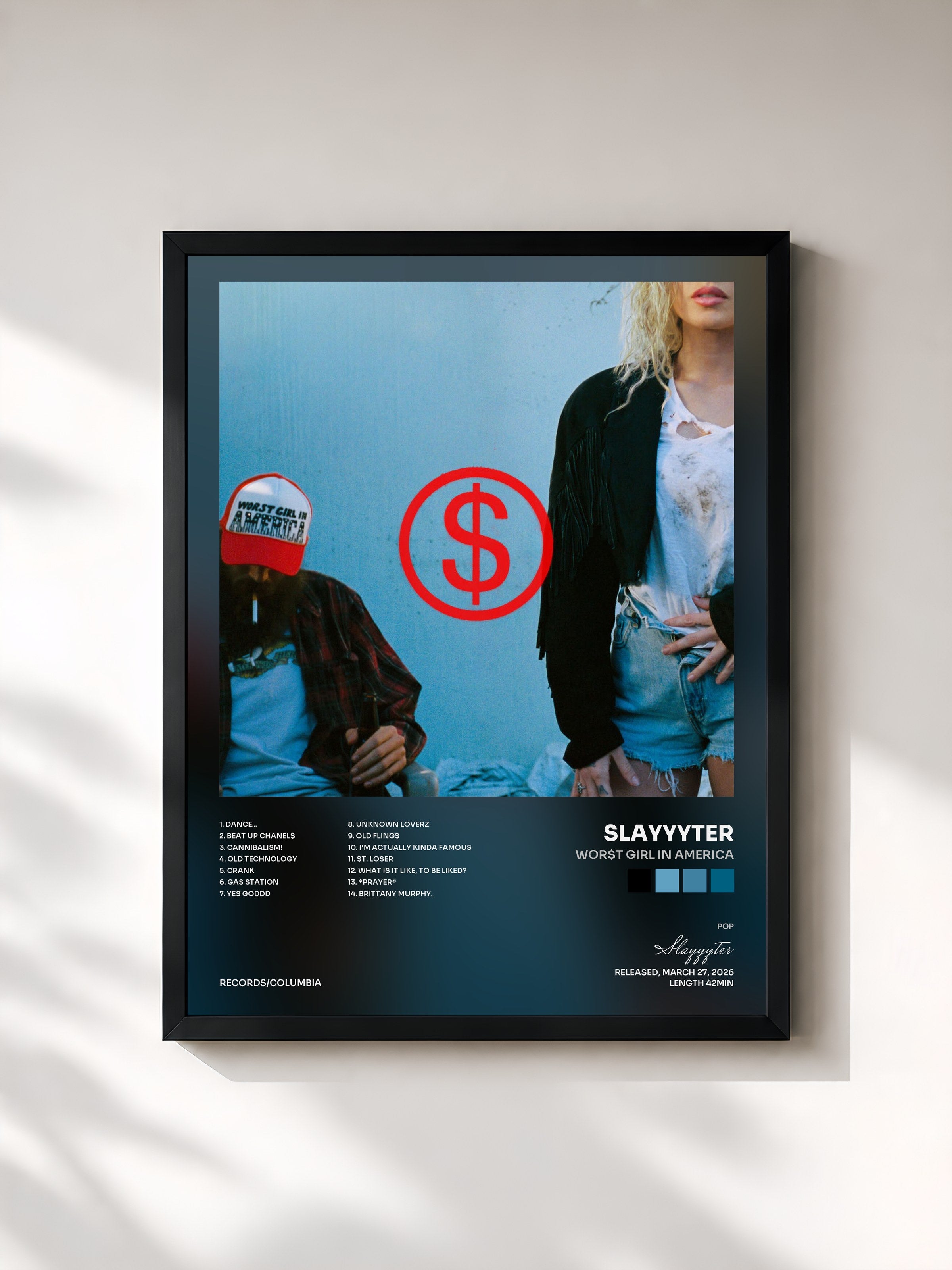 #noir Tableau de l'album WOR$T GIRL IN AMERICA de Slayyyter, cadre noir, imprimé et encadré en France