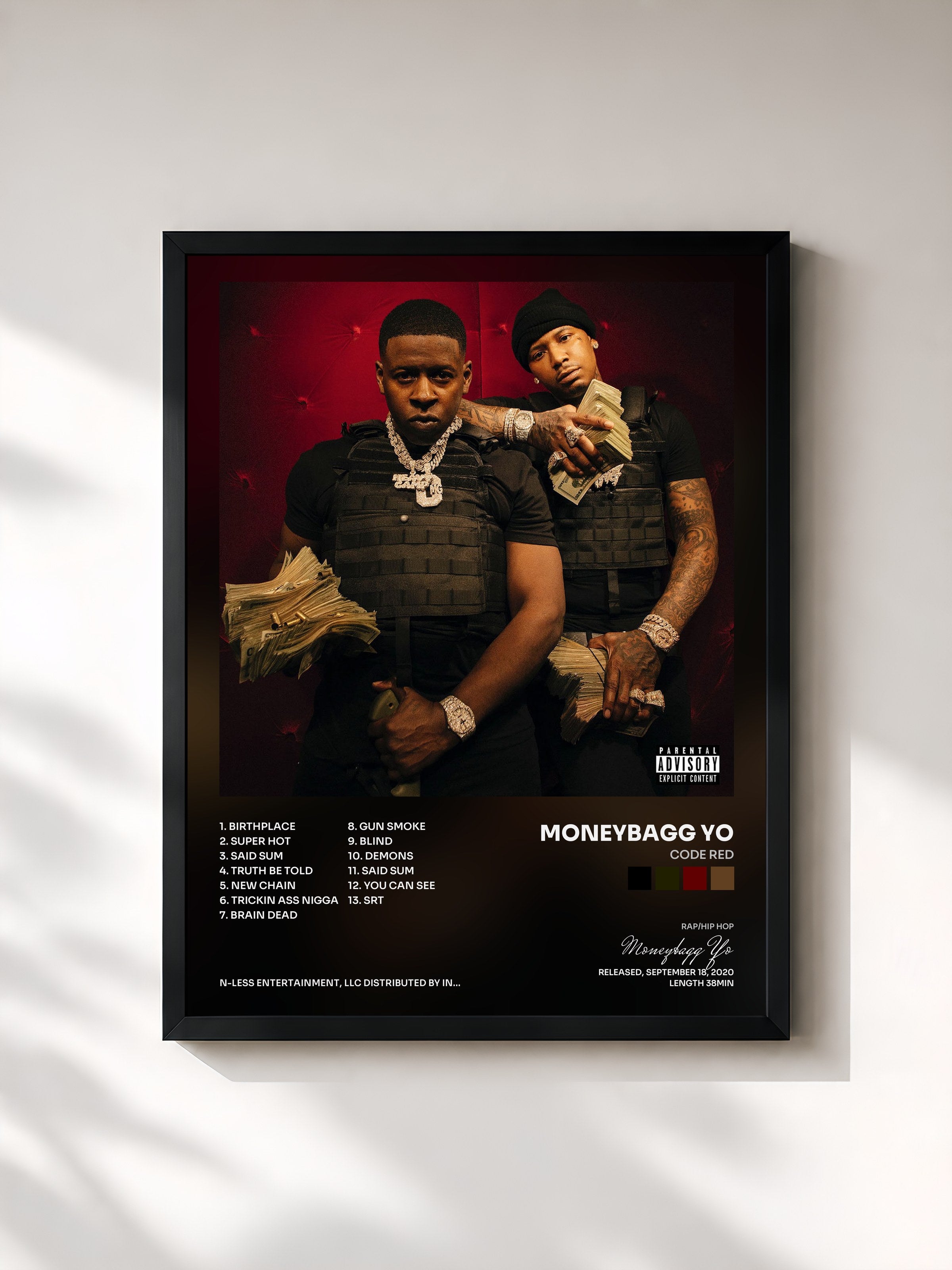 #noir Tableau de l'album Code Red de Moneybagg Yo, cadre noir, imprimé et encadré en France