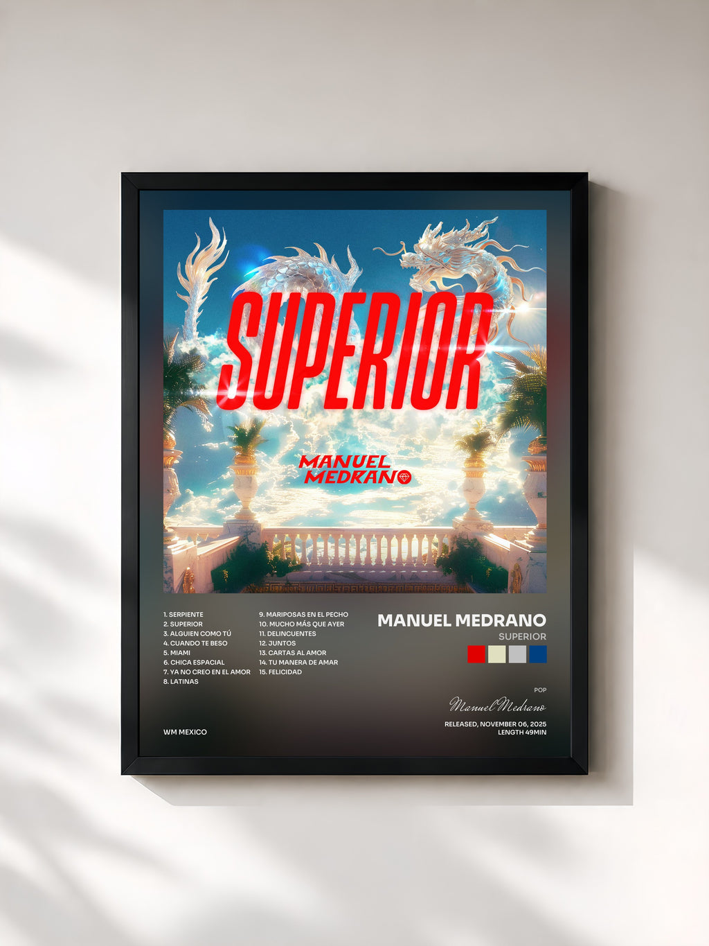 #noir Tableau de l'album SUPERIOR de Manuel Medrano, cadre noir, imprimé et encadré en France