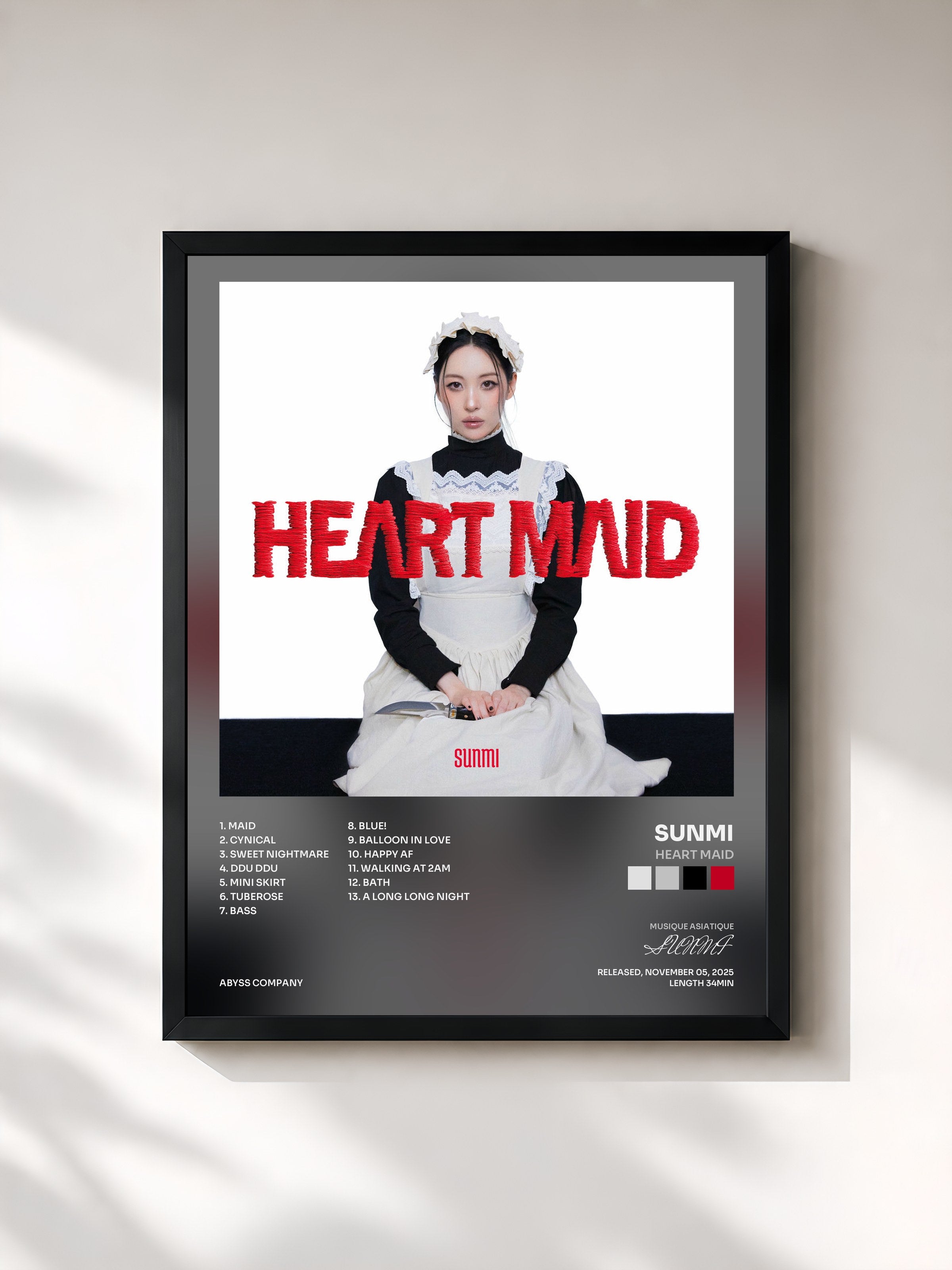 #noir Tableau de l'album HEART MAID de SUNMI, cadre noir, imprimé et encadré en France