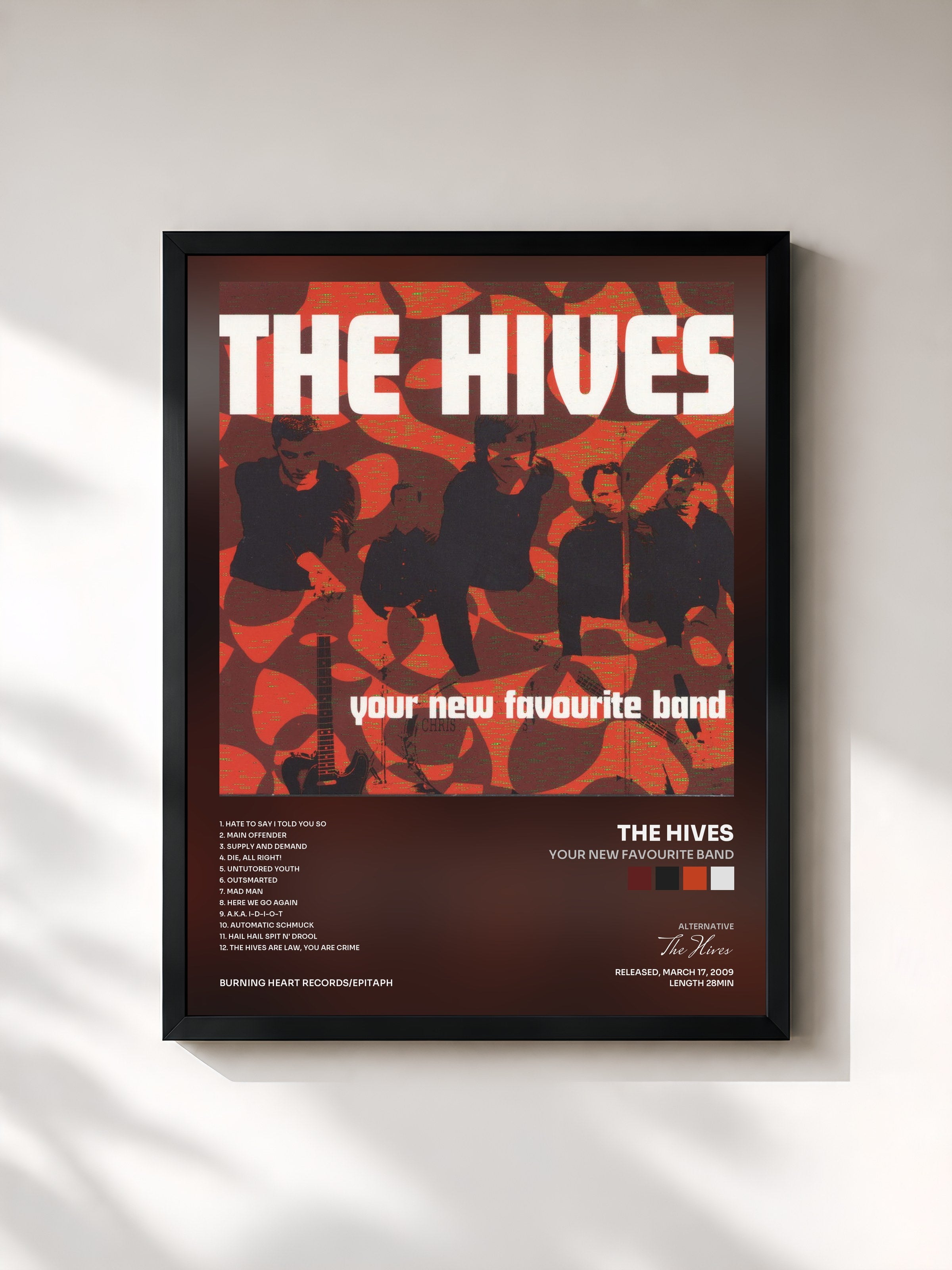 #noir Tableau de l'album Your New Favourite Band de The Hives, cadre noir, imprimé et encadré en France