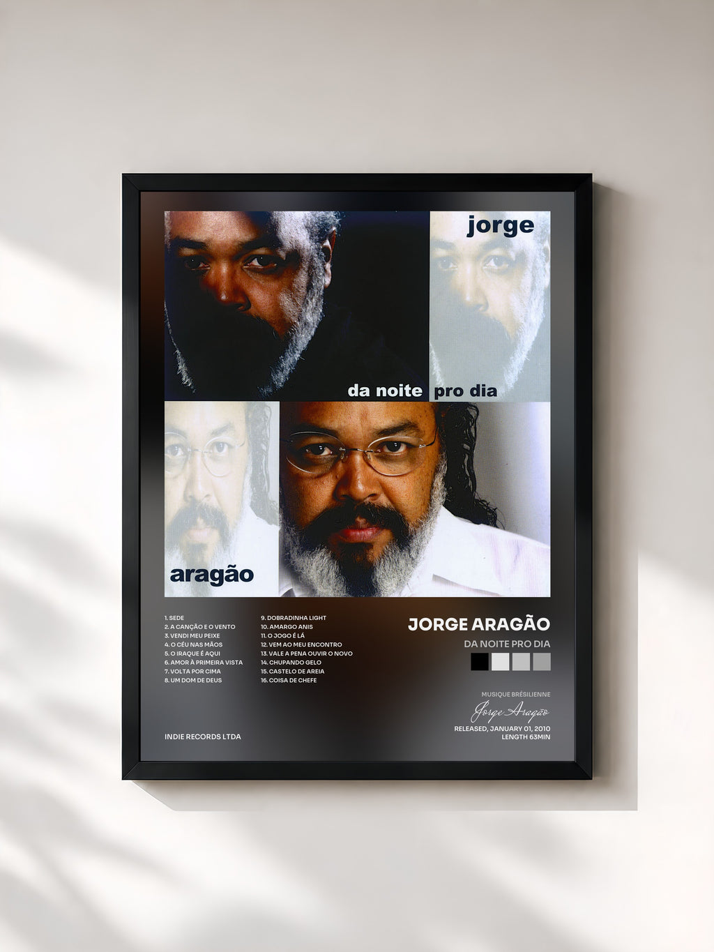 #noir Tableau de l'album Da noite pro dia de Jorge Aragão, cadre noir, imprimé et encadré en France