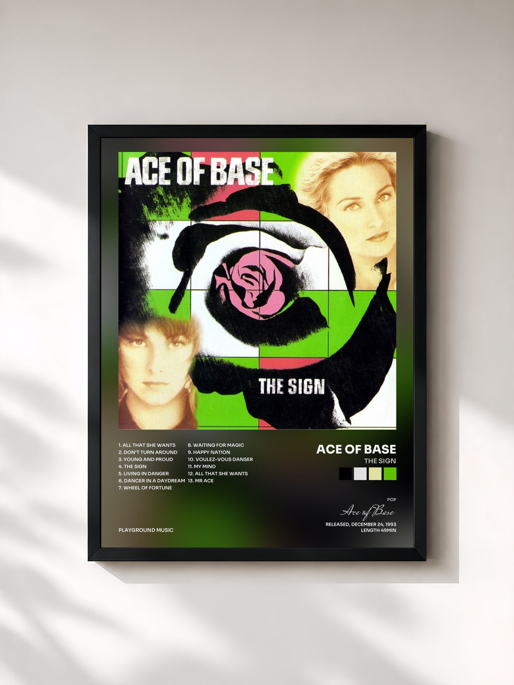 #noir Tableau de l'album The Sign de Ace of Base, cadre noir, imprimé et encadré en France