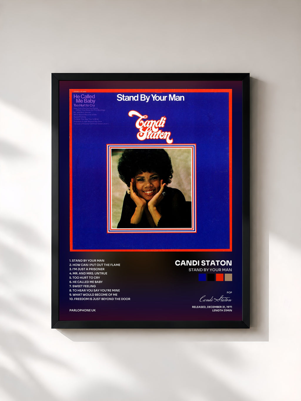 #noir Tableau de l'album Stand By Your Man de Candi Staton, cadre noir, imprimé et encadré en France