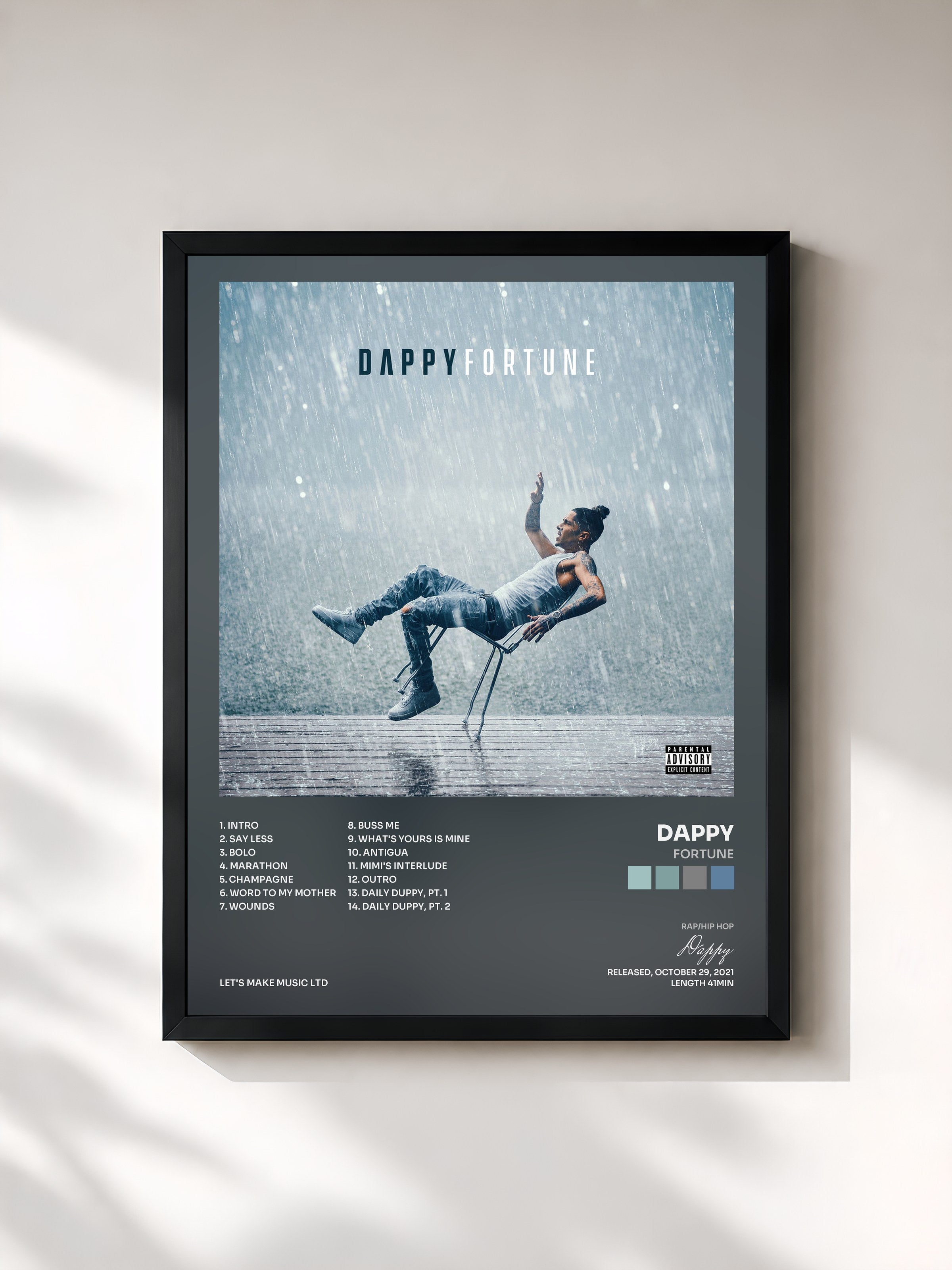 #noir Tableau de l'album Fortune de Dappy, cadre noir, imprimé et encadré en France