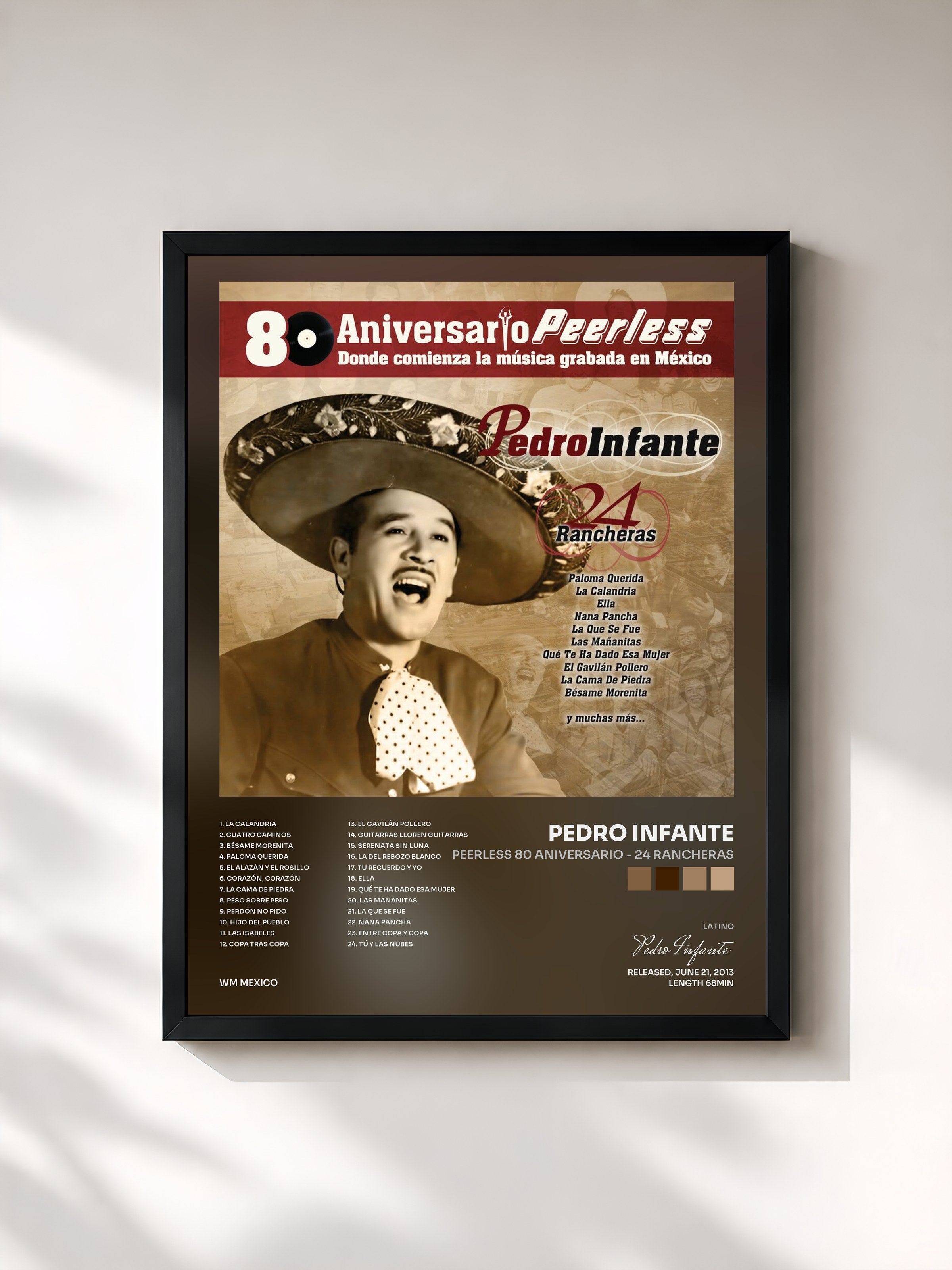 #noir Tableau de l'album Peerless 80 Aniversario - 24 Rancheras de Pedro Infante, cadre noir, imprimé et encadré en France