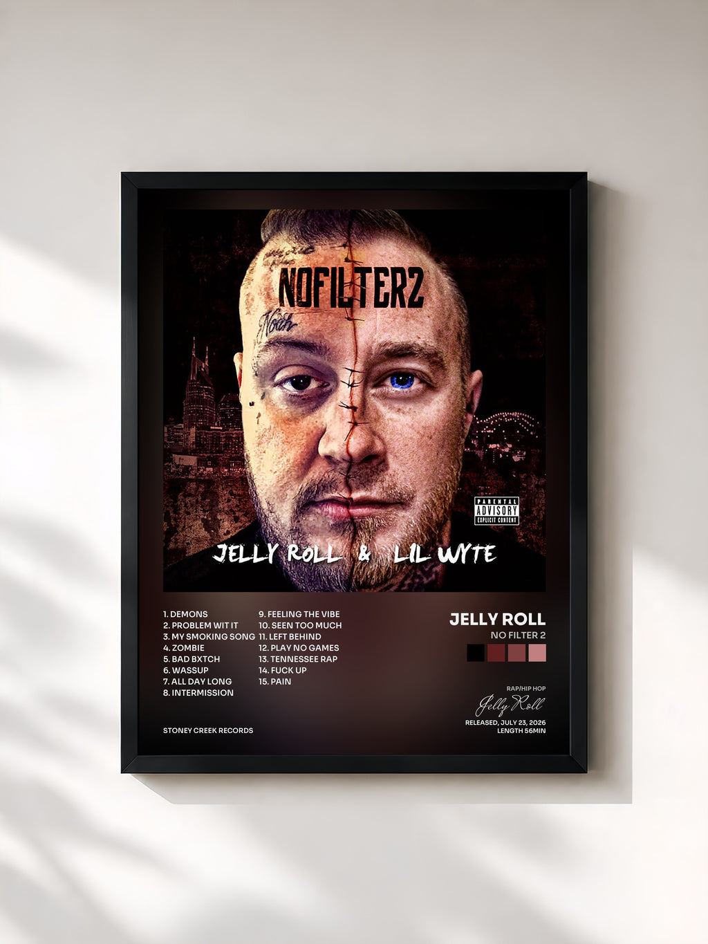 #noir Tableau de l'album No Filter 2 de Jelly Roll, cadre noir, imprimé et encadré en France