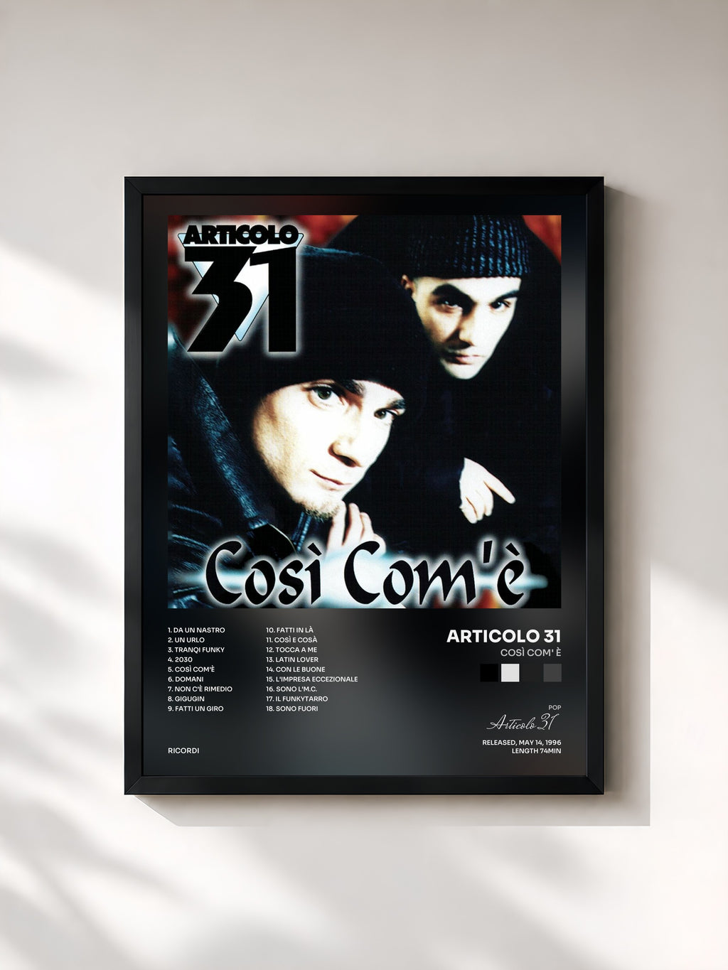 #noir Tableau de l'album Così Com' è de Articolo 31, cadre noir, imprimé et encadré en France