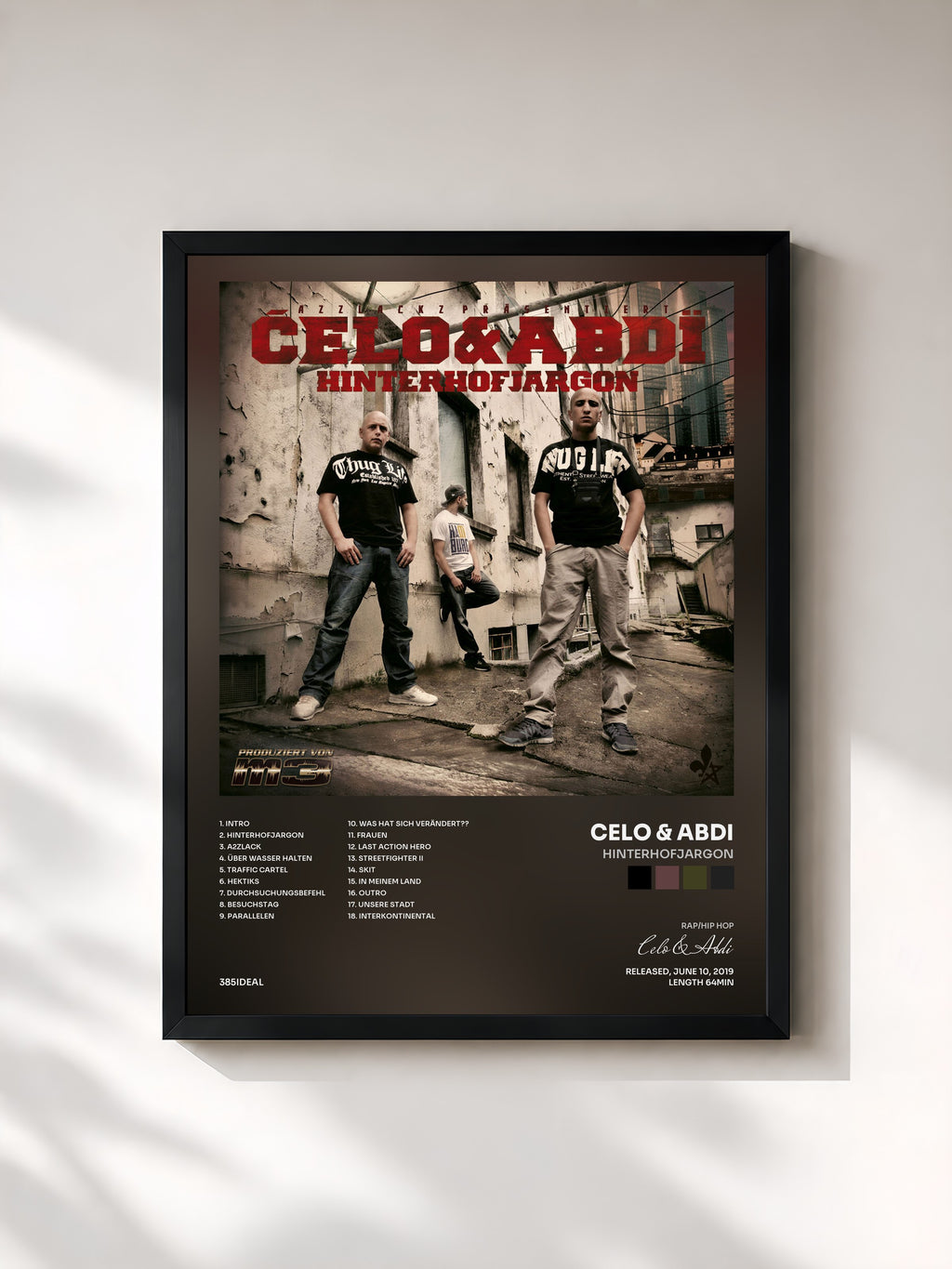 #noir Tableau de l'album Hinterhofjargon de Celo & Abdi, cadre noir, imprimé et encadré en France
