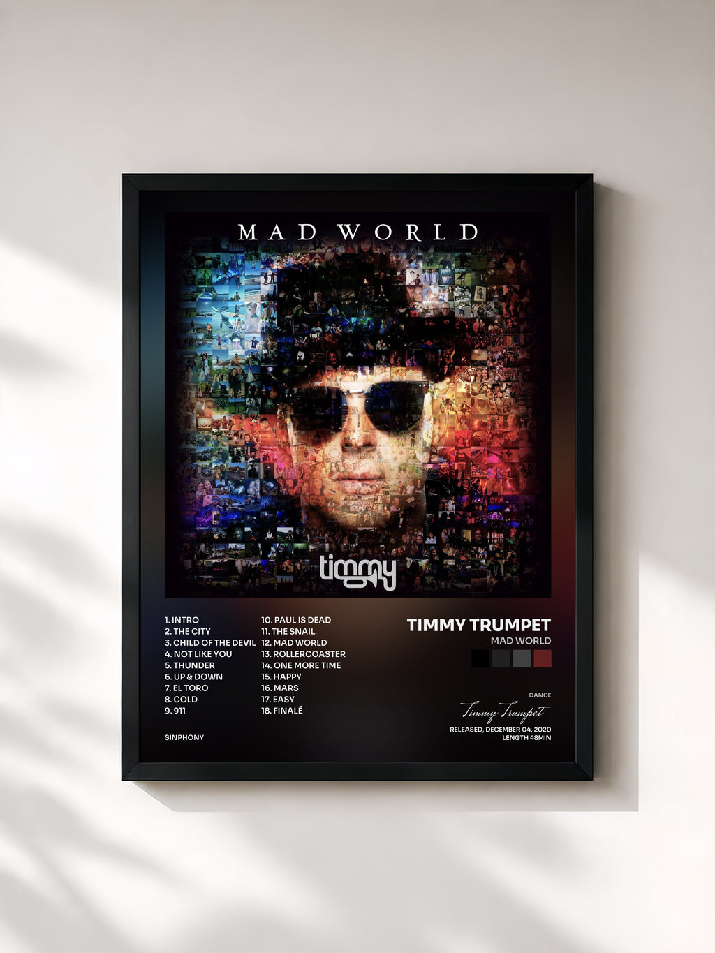 #noir Tableau de l'album Mad World de Timmy Trumpet, cadre noir, imprimé et encadré en France