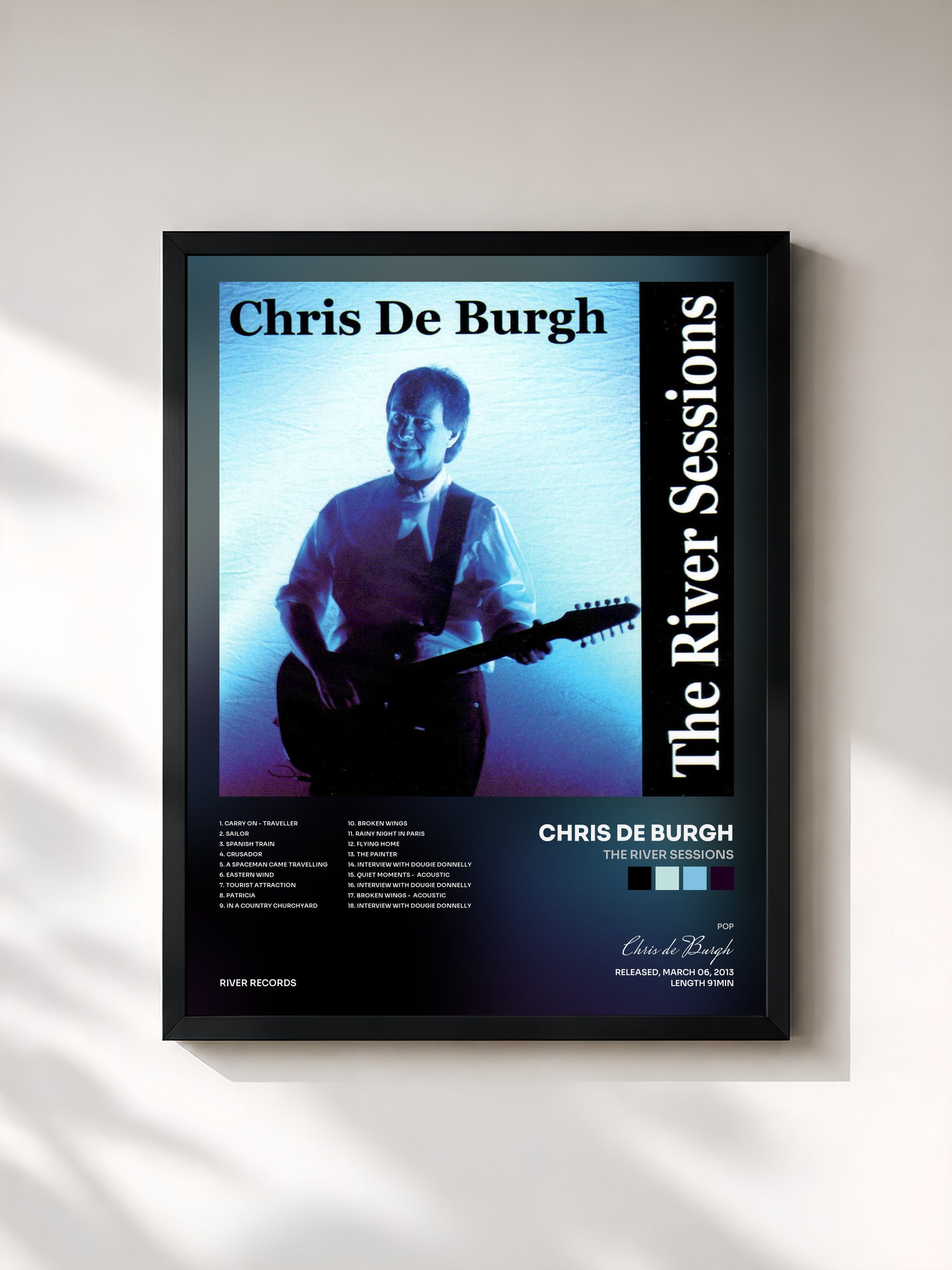 #noir Tableau de l'album The River Sessions de Chris de Burgh, cadre noir, imprimé et encadré en France