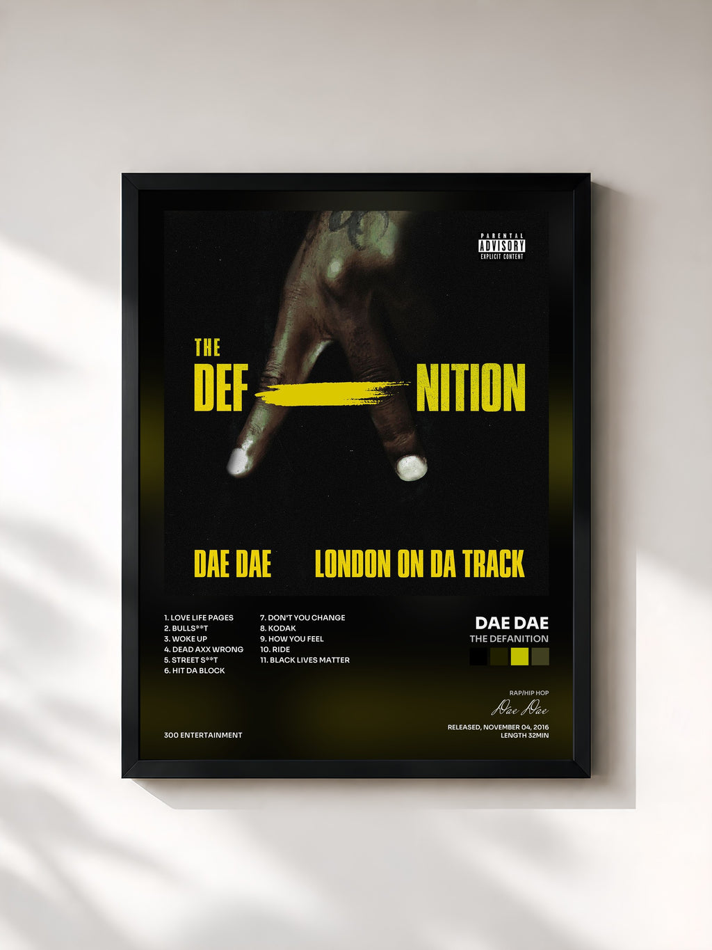 #noir Tableau de l'album The DefAnition de Dae Dae, cadre noir, imprimé et encadré en France