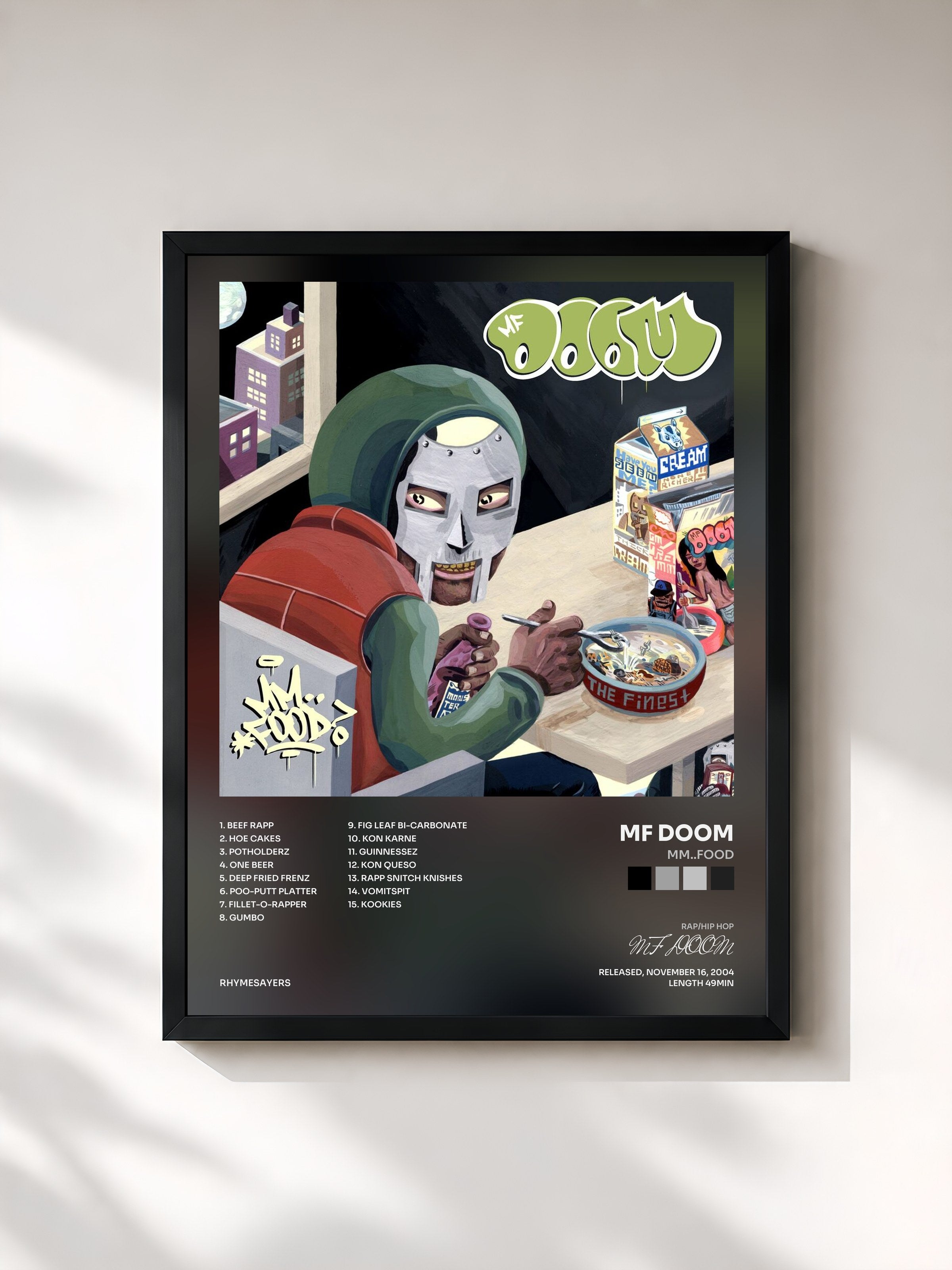 #noir Tableau de l'album MM..FOOD de MF DOOM, cadre noir, imprimé et encadré en France
