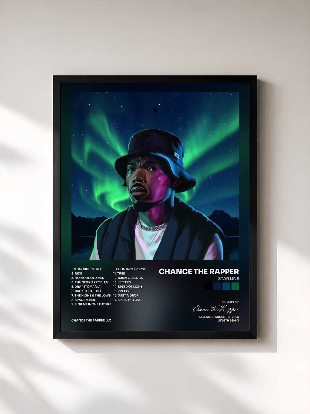 #noir Tableau de l'album STAR LINE de Chance the Rapper, cadre noir, imprimé et encadré en France