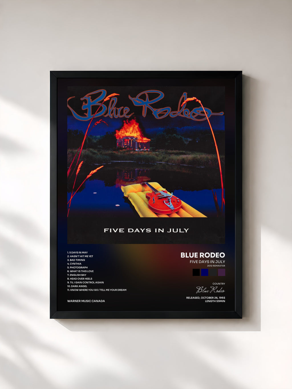 #noir Tableau de l'album Five Days in July (2012 Remaster) de Blue Rodeo, cadre noir, imprimé et encadré en France