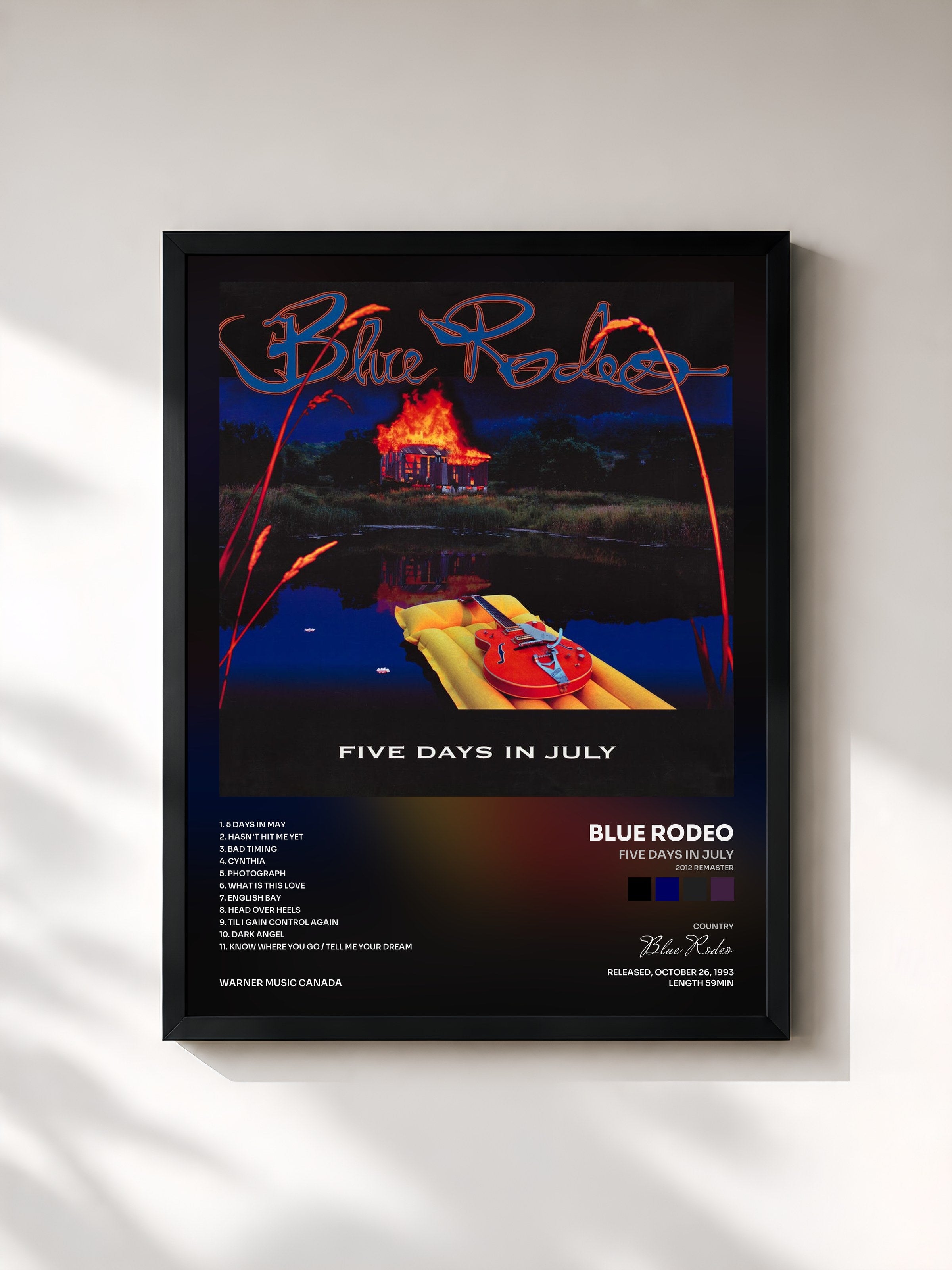 #noir Tableau de l'album Five Days in July (2012 Remaster) de Blue Rodeo, cadre noir, imprimé et encadré en France
