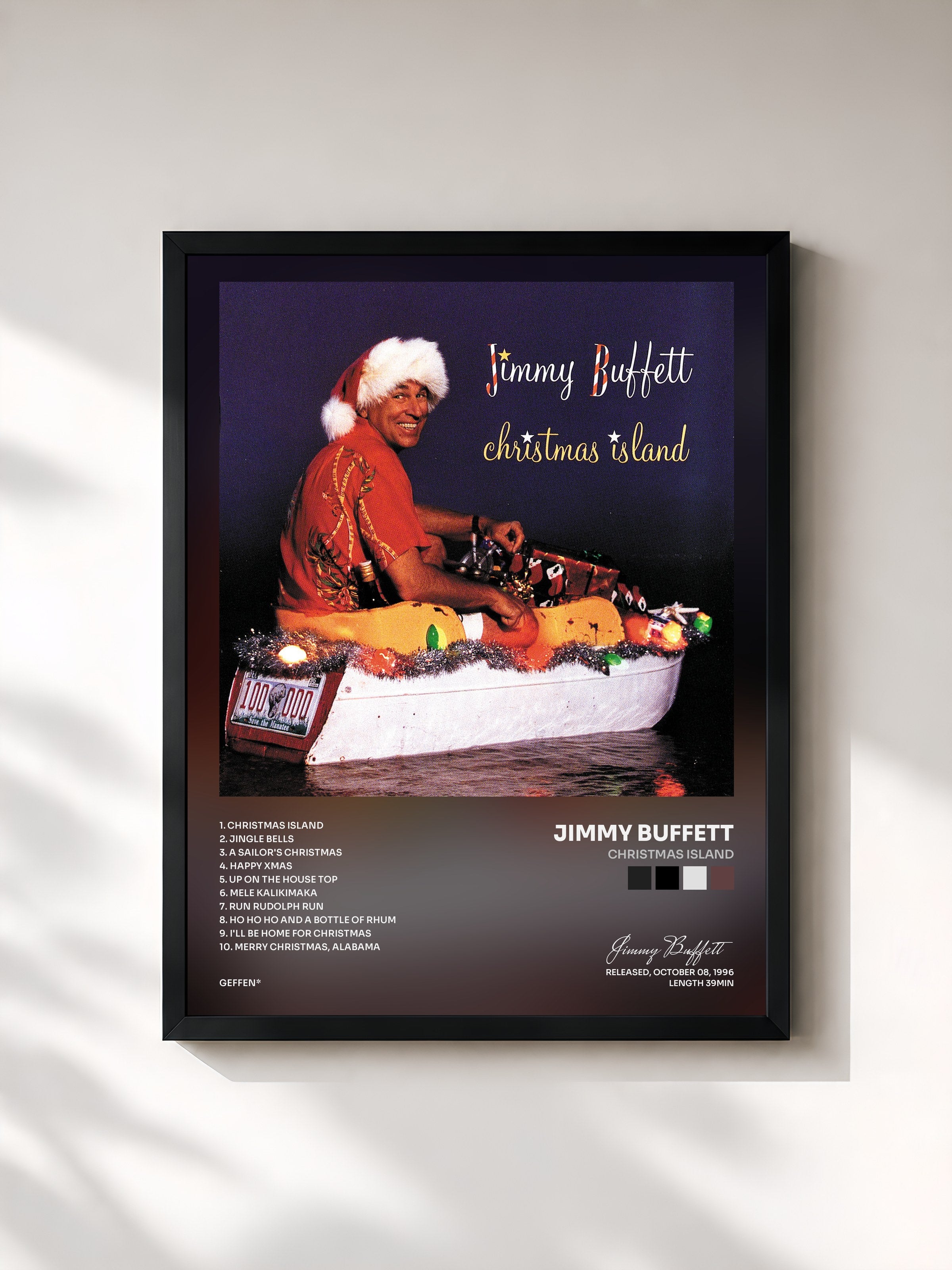#noir Tableau de l'album Christmas Island de Jimmy Buffett, cadre noir, imprimé et encadré en France