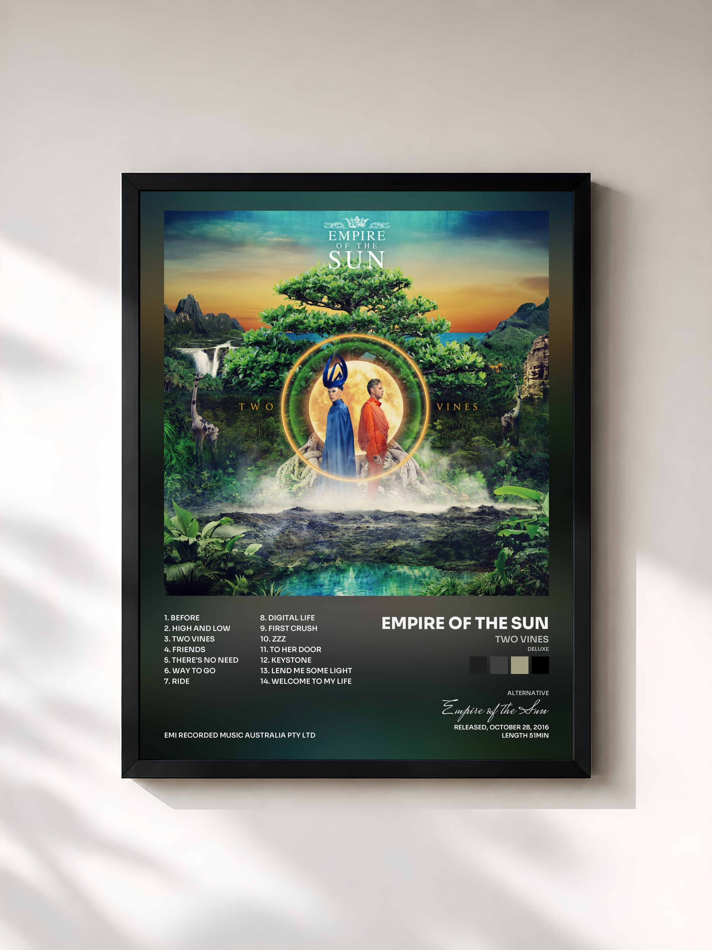 #noir Tableau de l'album Two Vines (Deluxe) de Empire of the Sun, cadre noir, imprimé et encadré en France