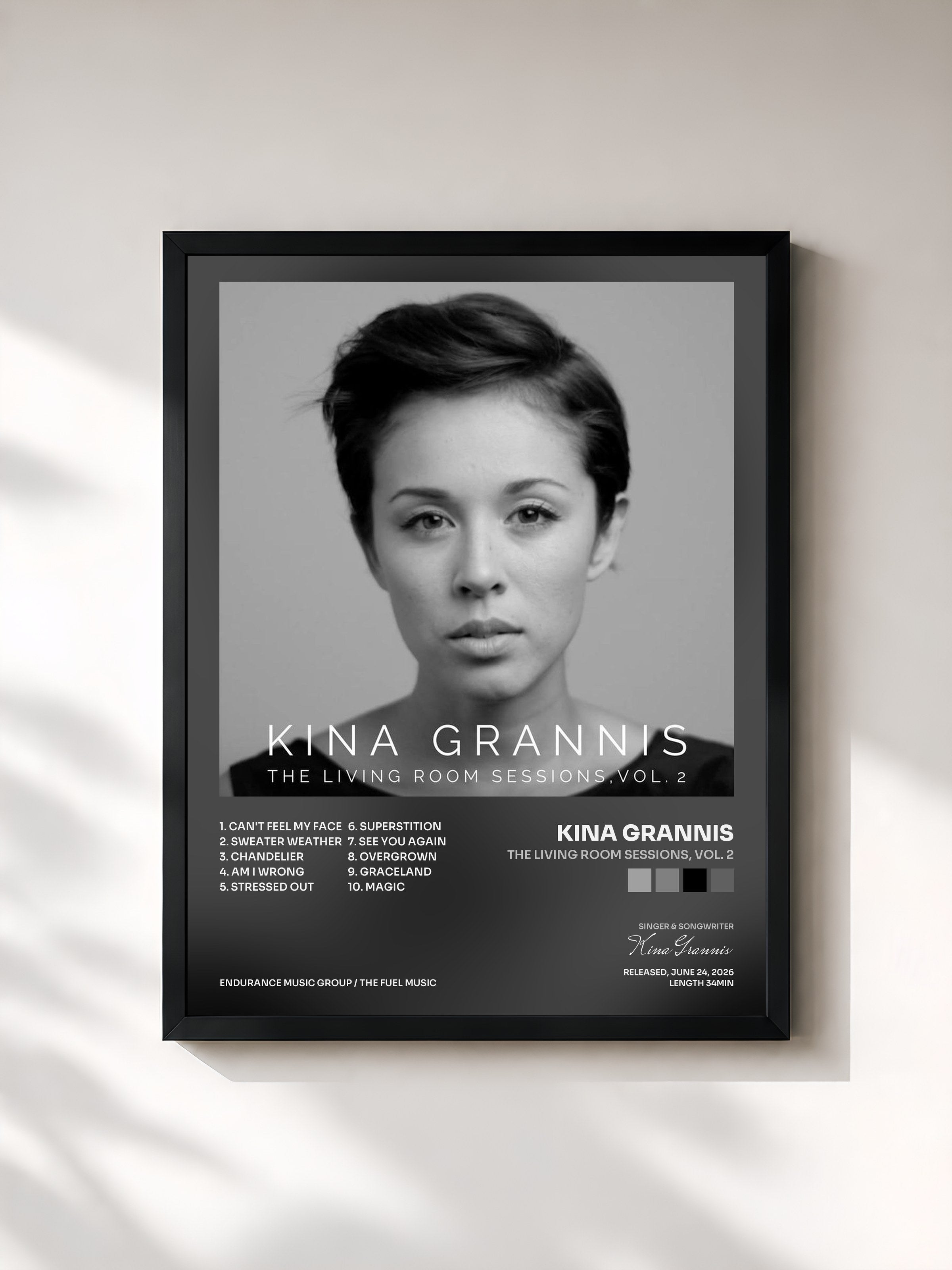 #noir Tableau de l'album The Living Room Sessions, Vol. 2 de Kina Grannis, cadre noir, imprimé et encadré en France
