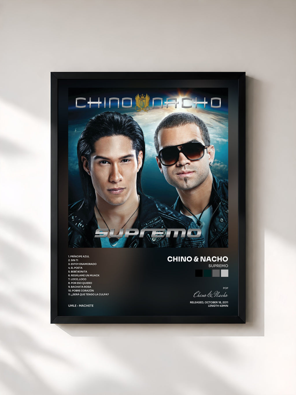 #noir Tableau de l'album Supremo de Chino & Nacho, cadre noir, imprimé et encadré en France