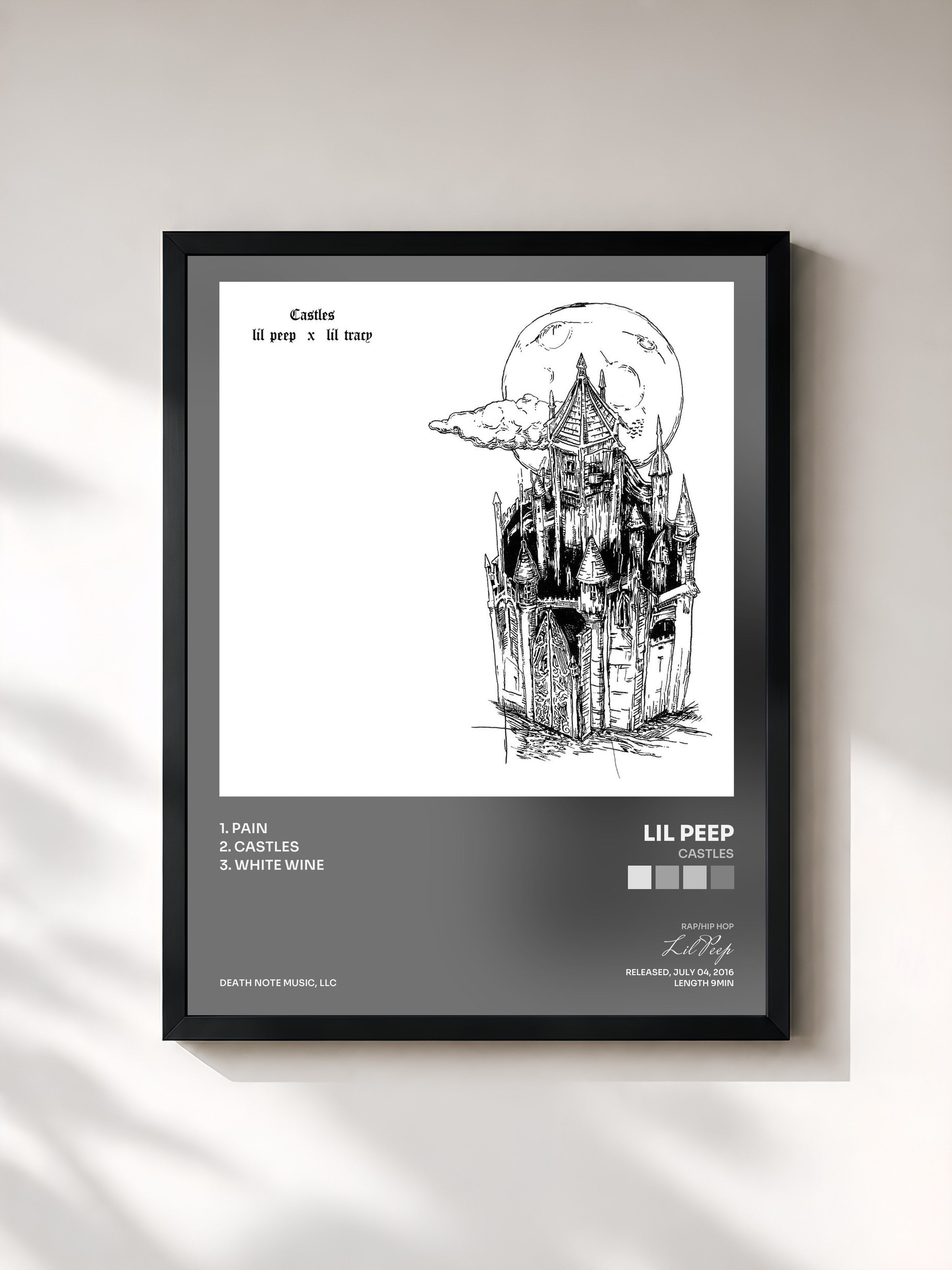 #noir Tableau de l'album castles de Lil Peep, cadre noir, imprimé et encadré en France
