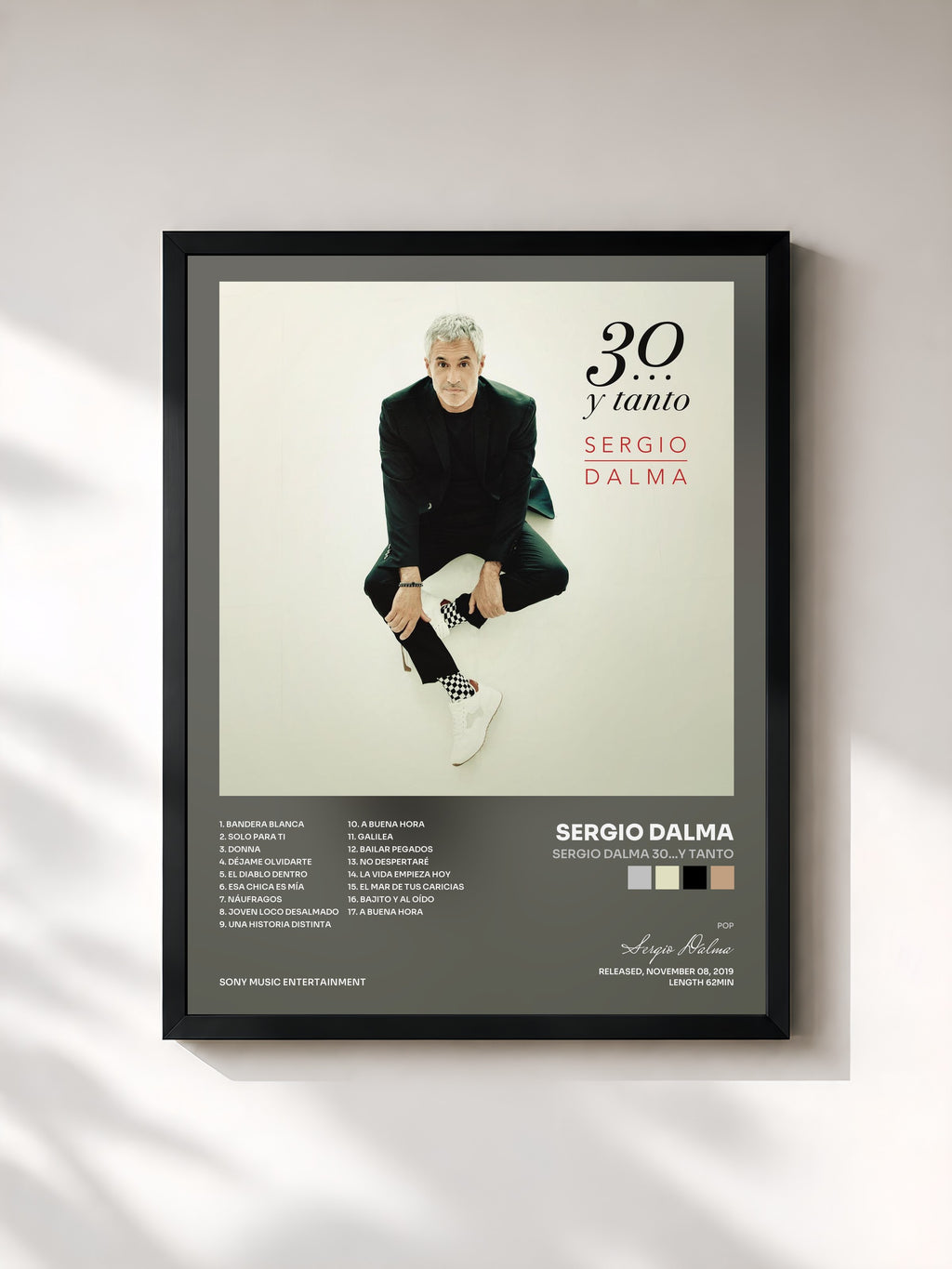 #noir Tableau de l'album Sergio Dalma 30...y Tanto de Sergio Dalma, cadre noir, imprimé et encadré en France