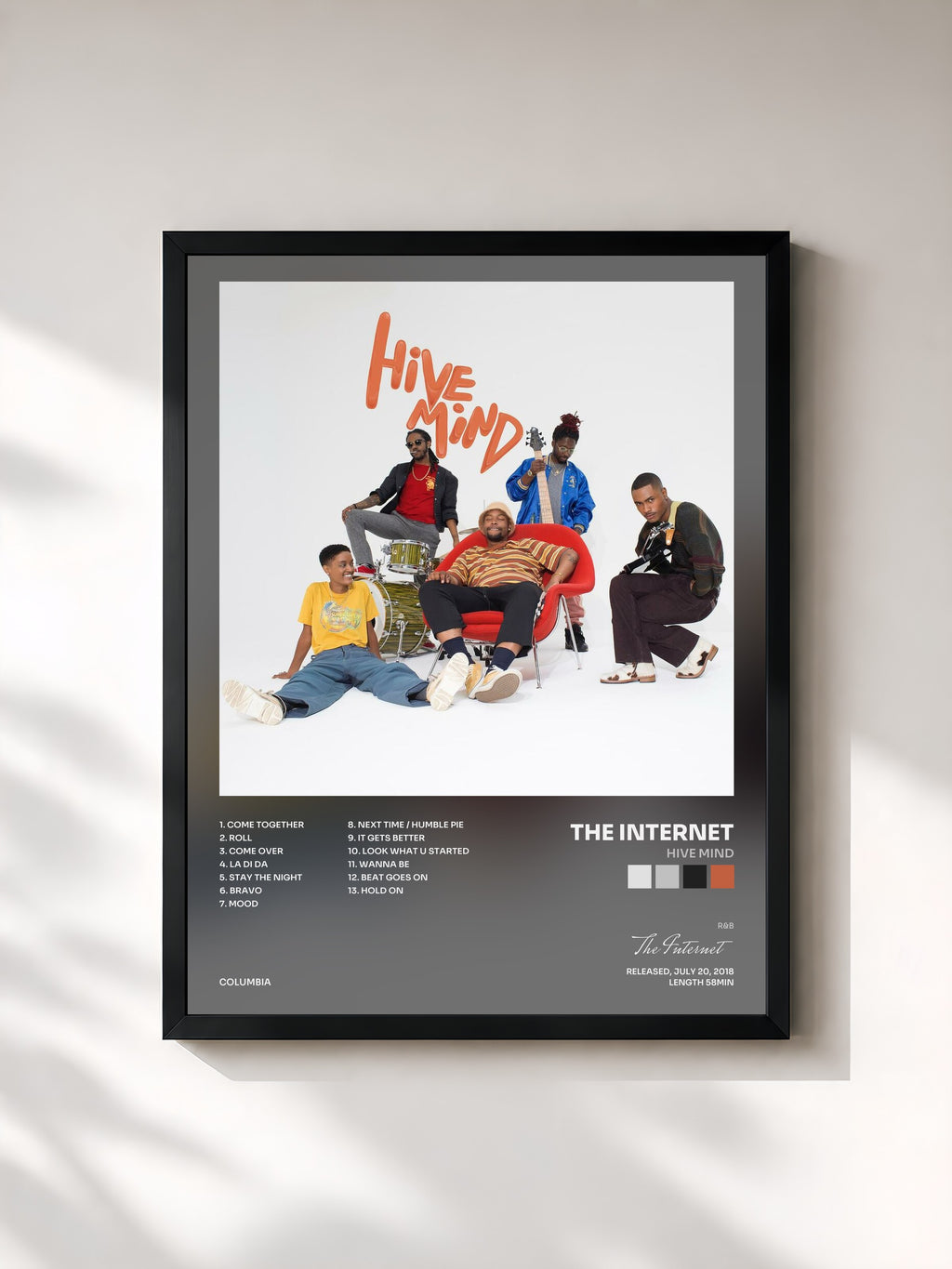 #noir Tableau de l'album Hive Mind de The Internet, cadre noir, imprimé et encadré en France