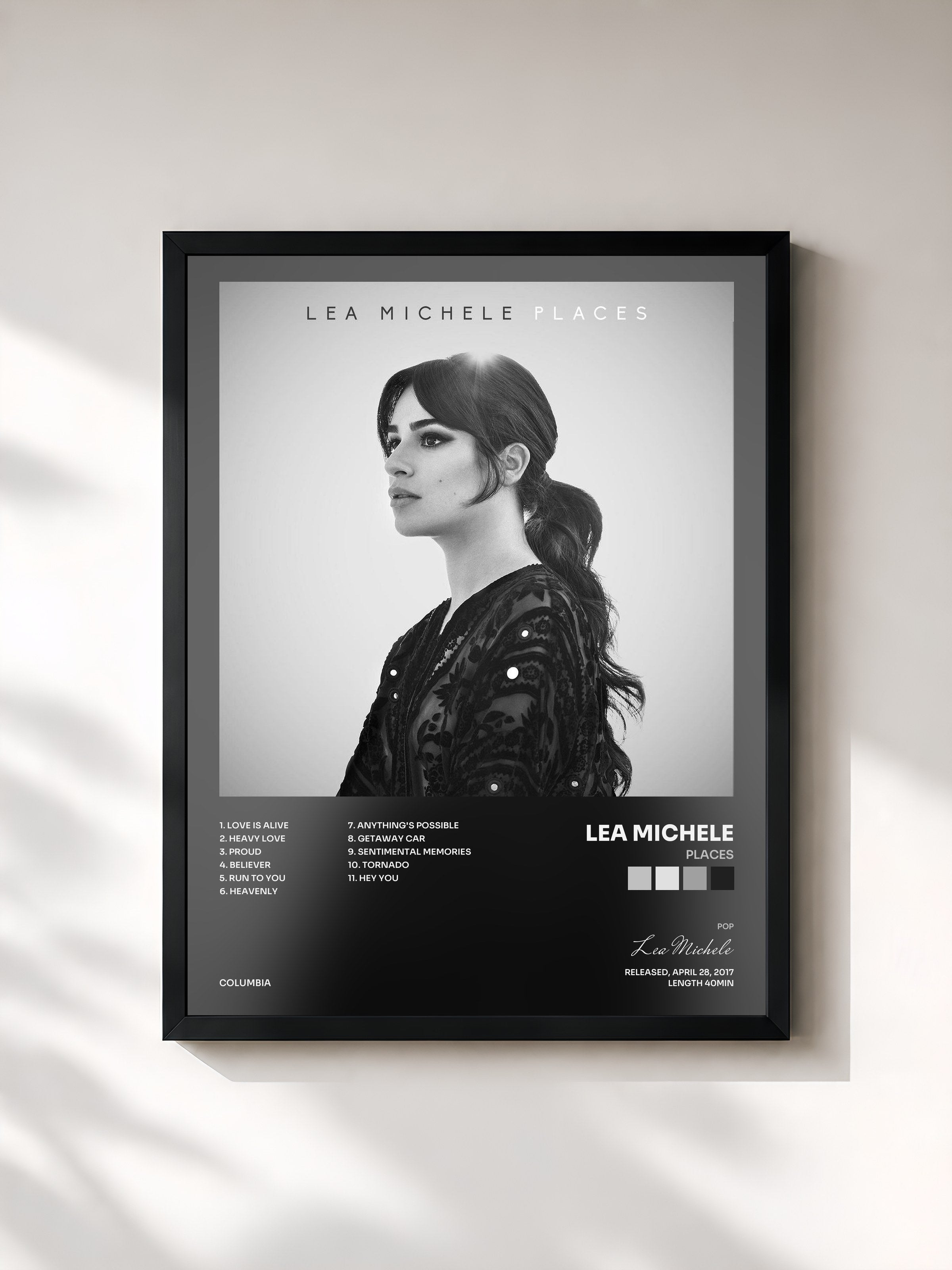 #noir Tableau de l'album Places de Lea Michele, cadre noir, imprimé et encadré en France