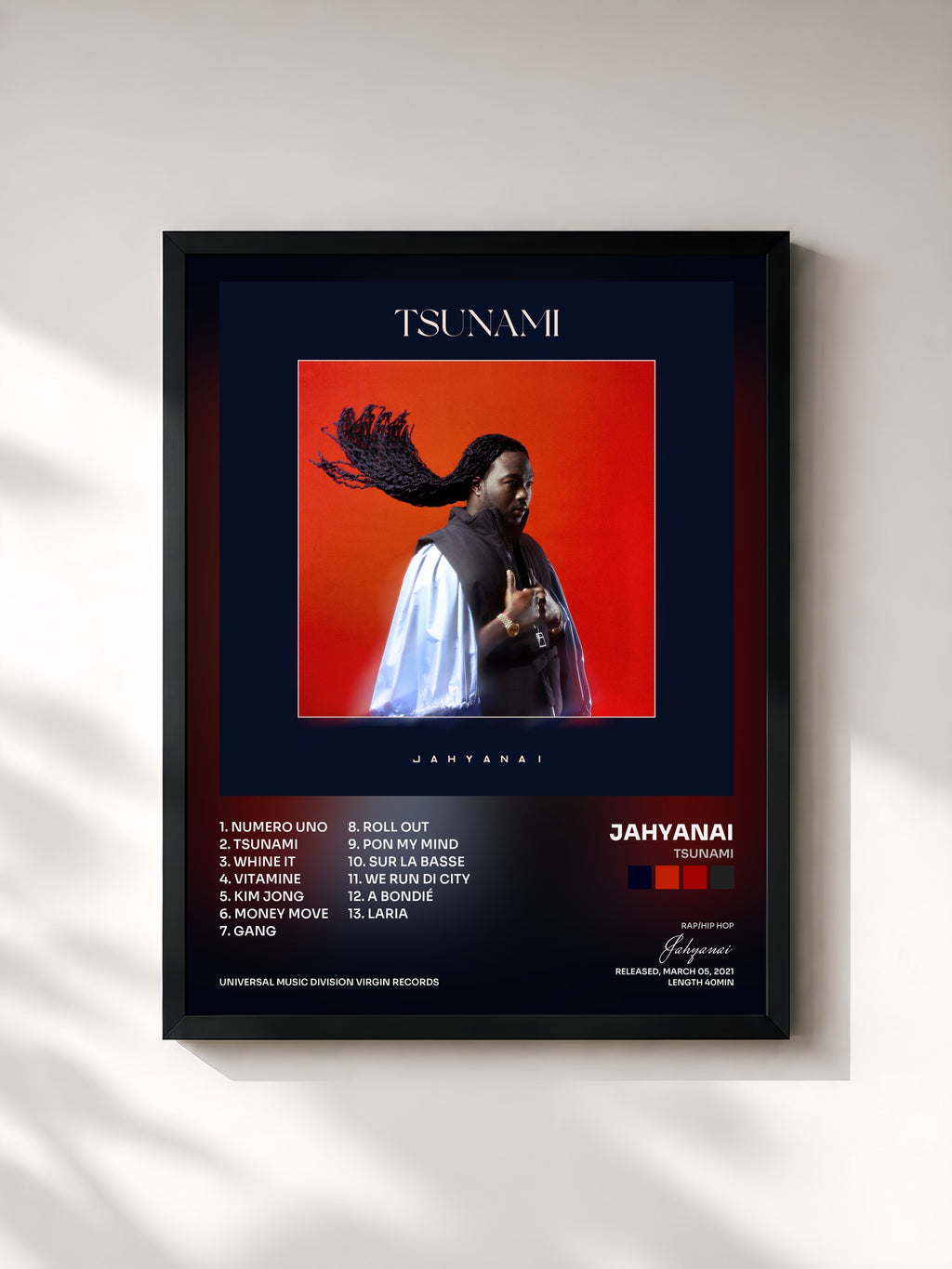 #noir Tableau de l'album Tsunami de Jahyanai, cadre noir, imprimé et encadré en France