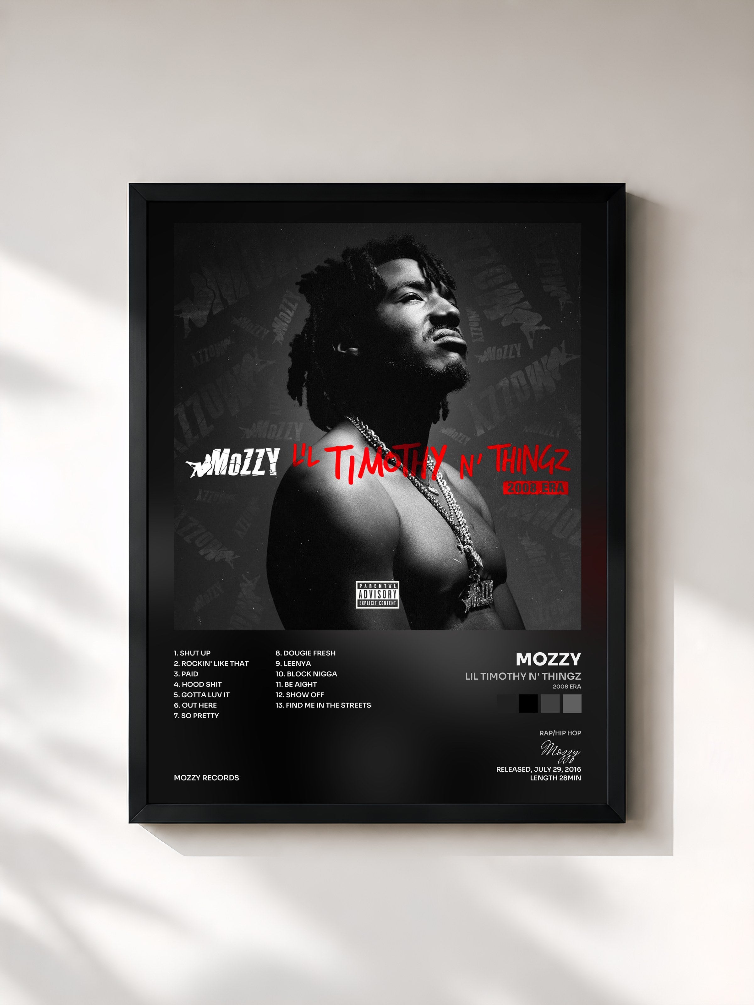 #noir Tableau de l'album Lil Timothy n' Thingz (2008 Era) de Mozzy, cadre noir, imprimé et encadré en France