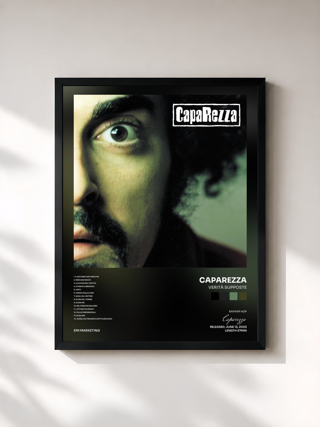 #noir Tableau de l'album Verità Supposte de Caparezza, cadre noir, imprimé et encadré en France