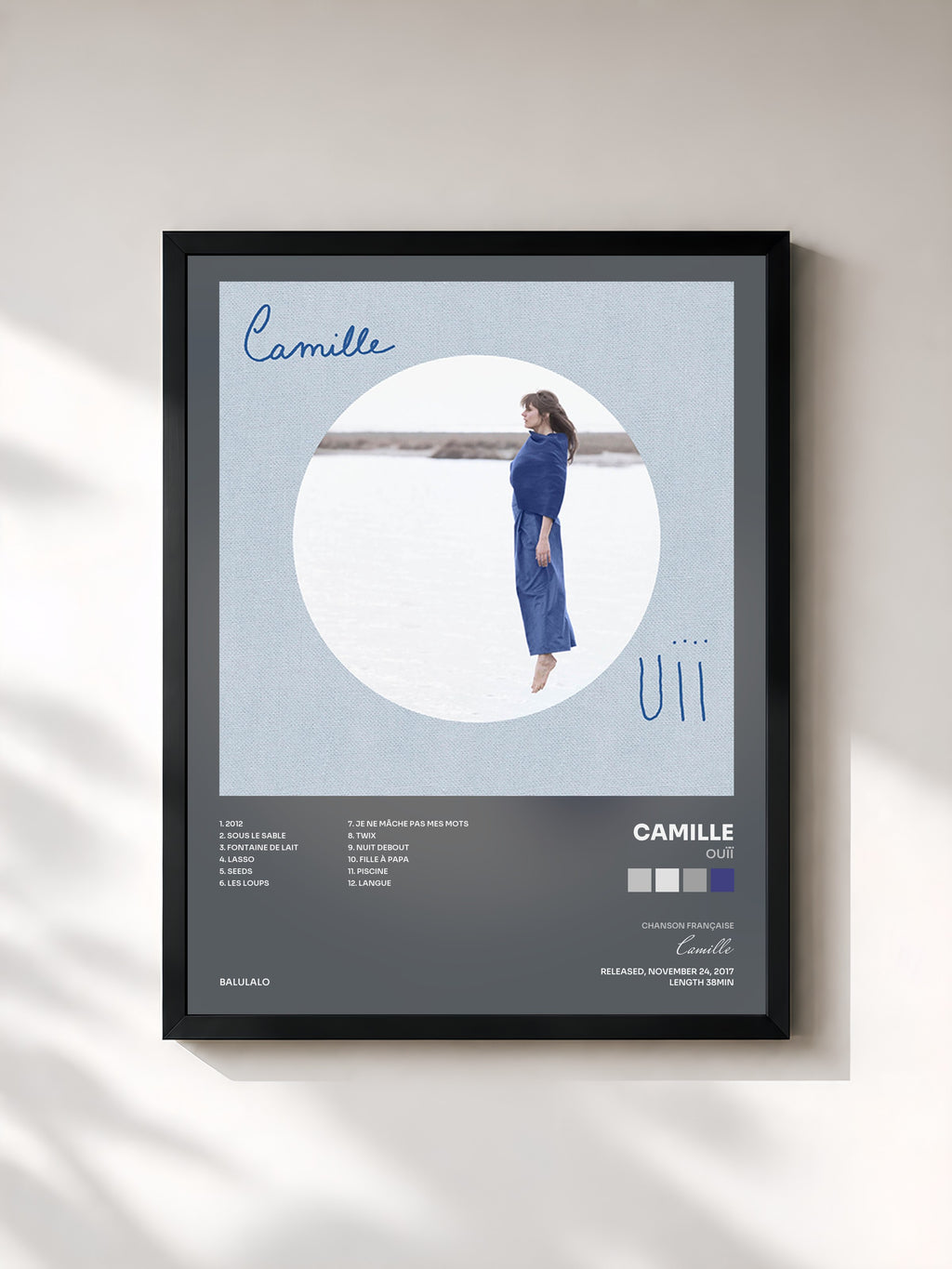 #noir Tableau de l'album OUÏÏ de Camille, cadre noir, imprimé et encadré en France